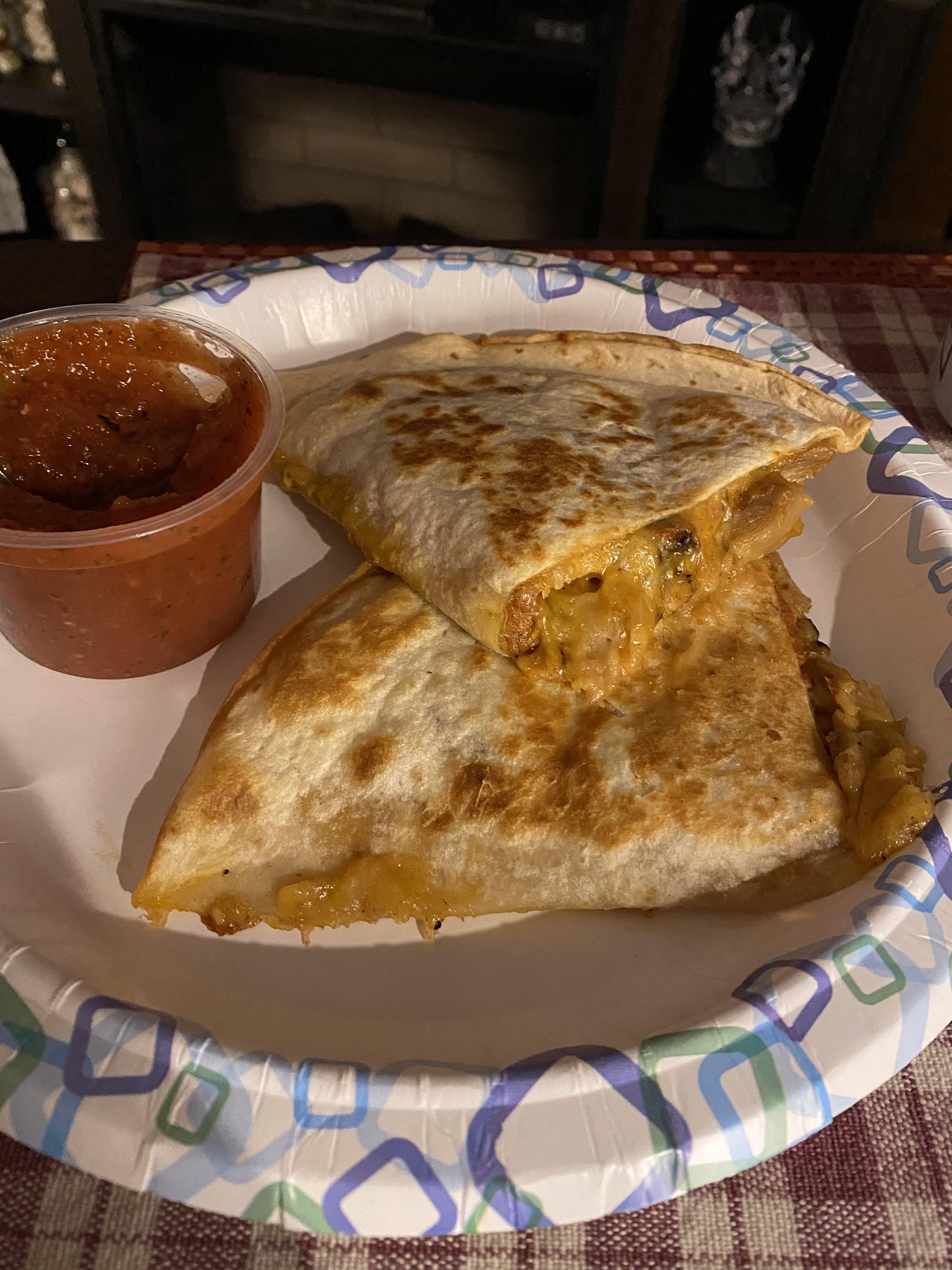 (We ate) Costco chicken bacon quesadillas and they were as good as any