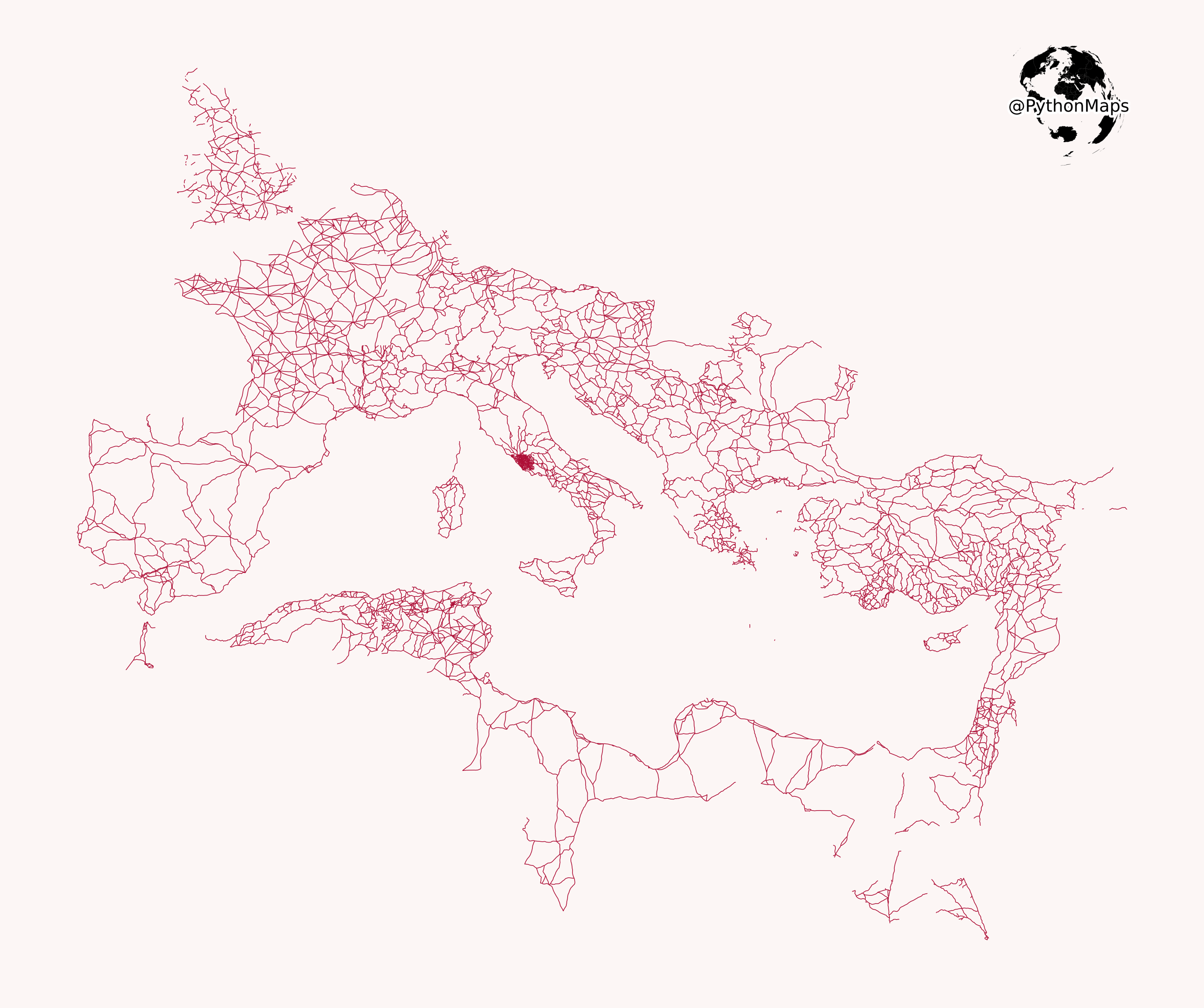 All roads lead to Rome. This map is visualises the famous roads built