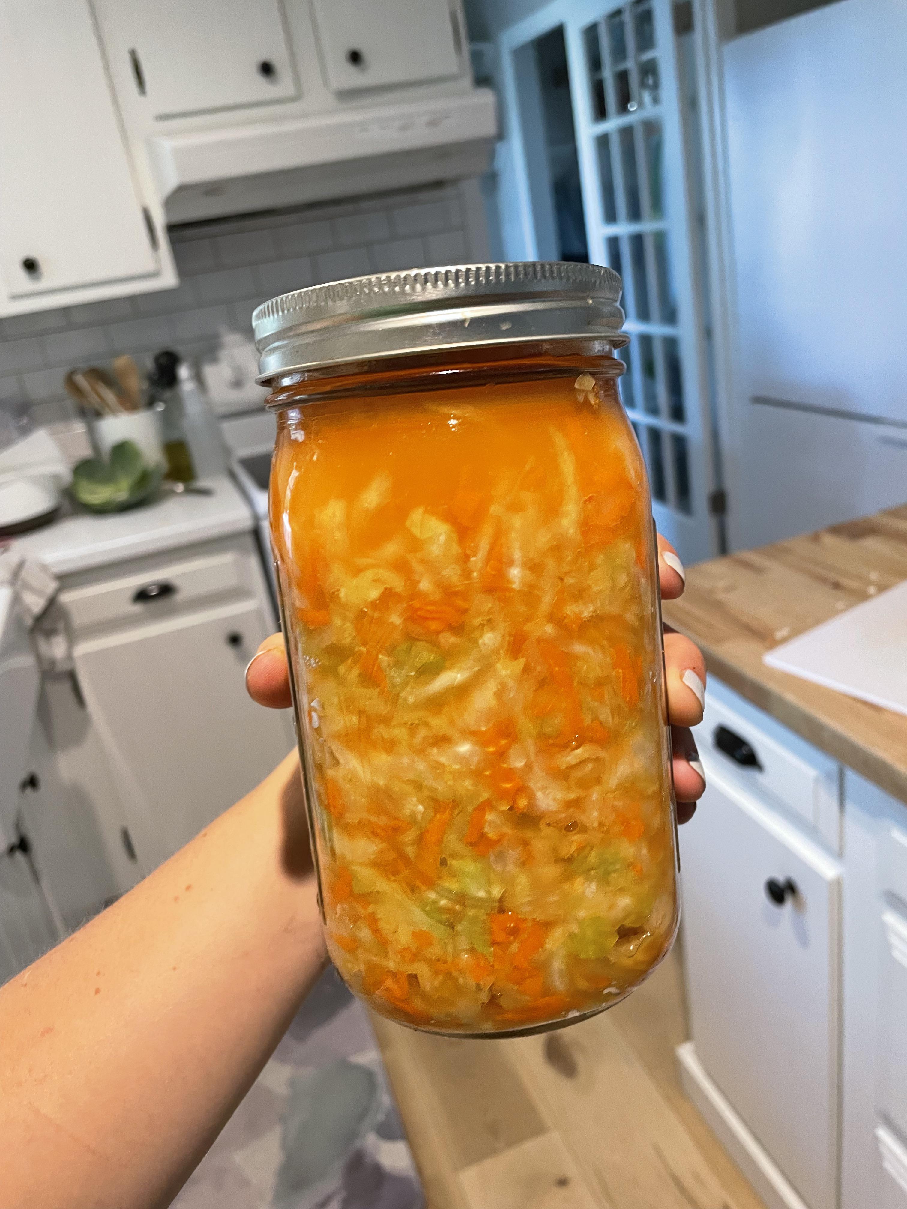 Hello! New vegetable fermenter here. I tasted my first sauerkraut batch
