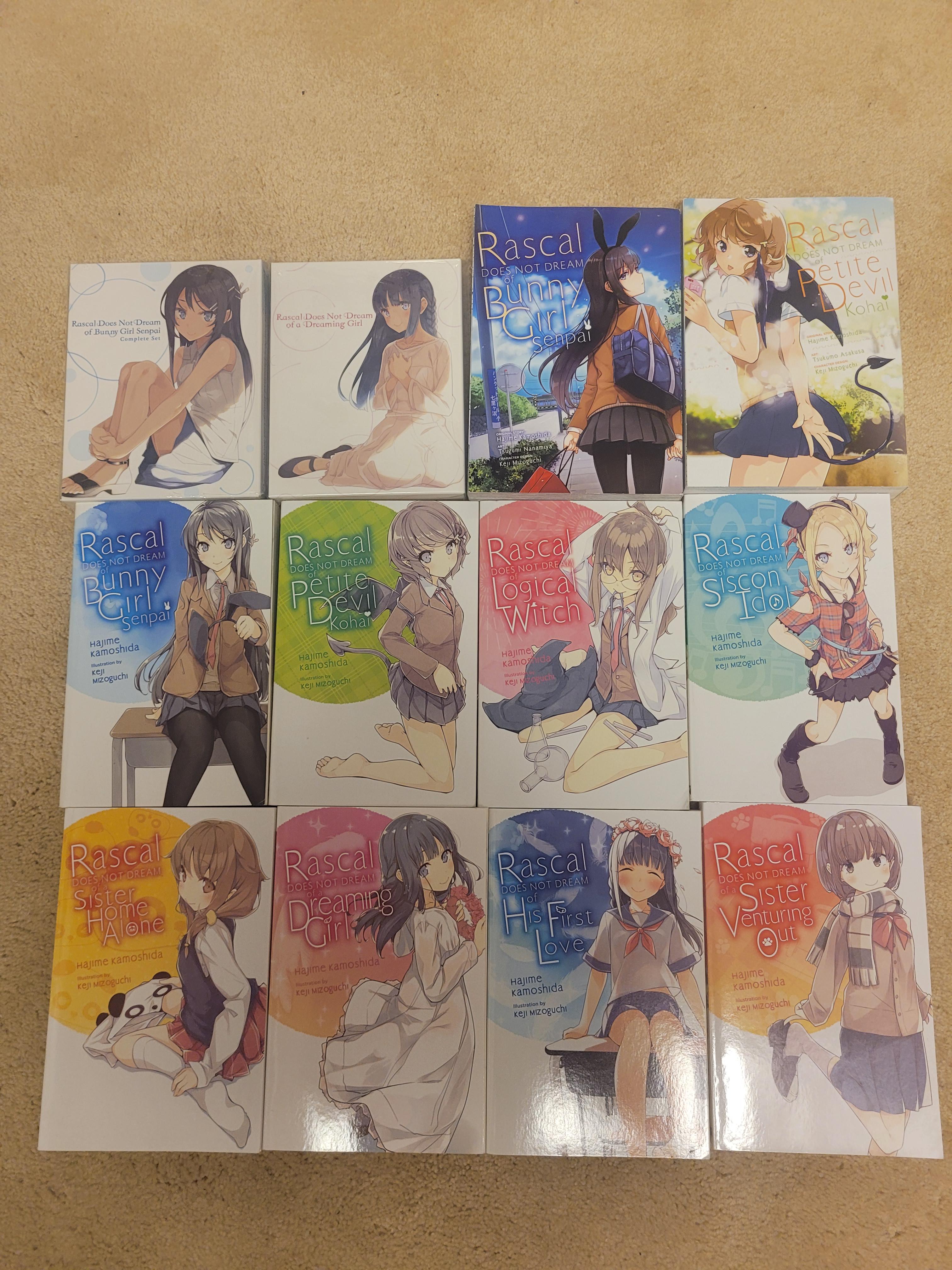 My collection of the Bunny Girl Senpai Anime, manga, and LN's so far