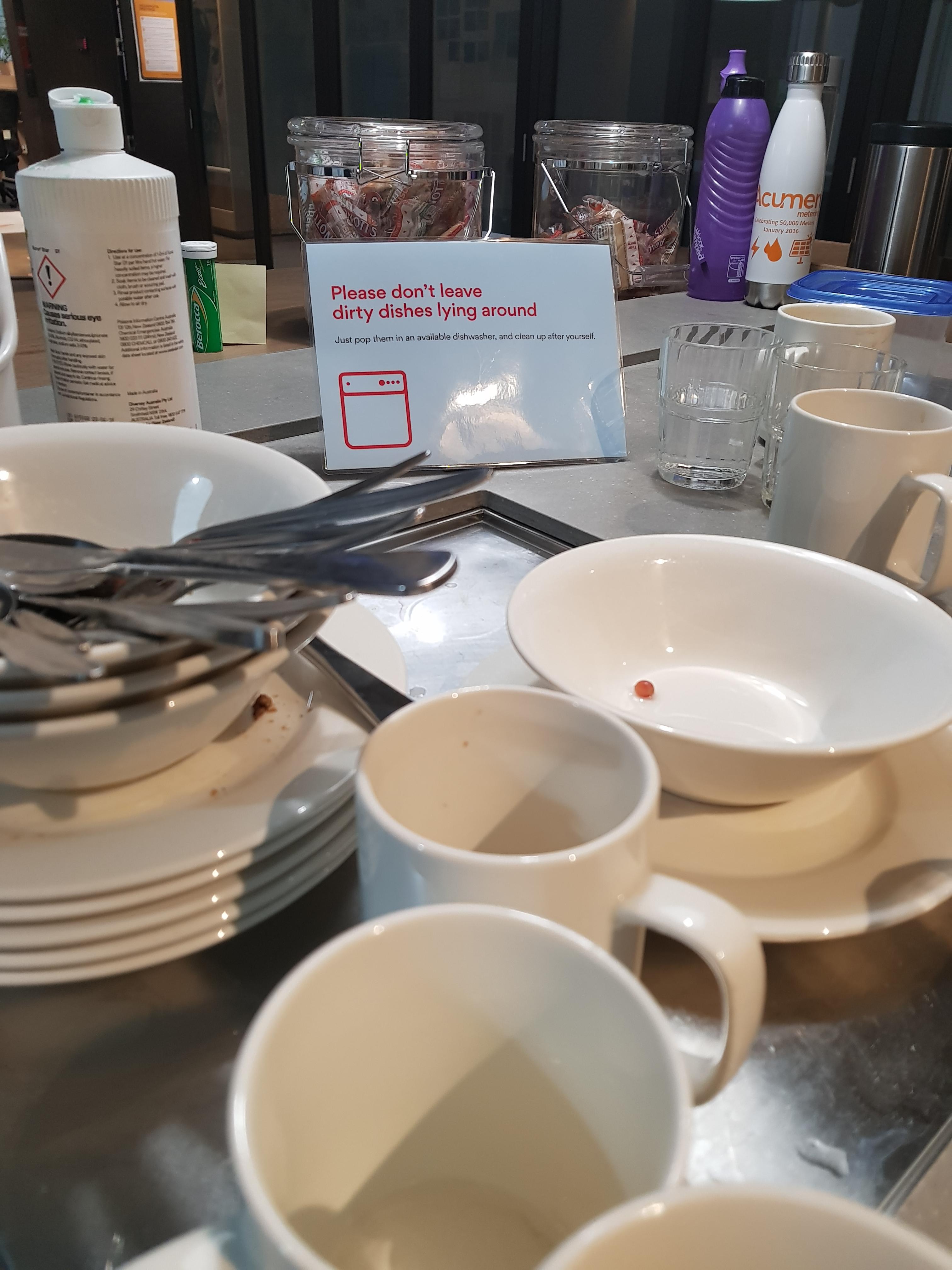 "Please don't leave dirty dishes around" sign gets an A+ for effort