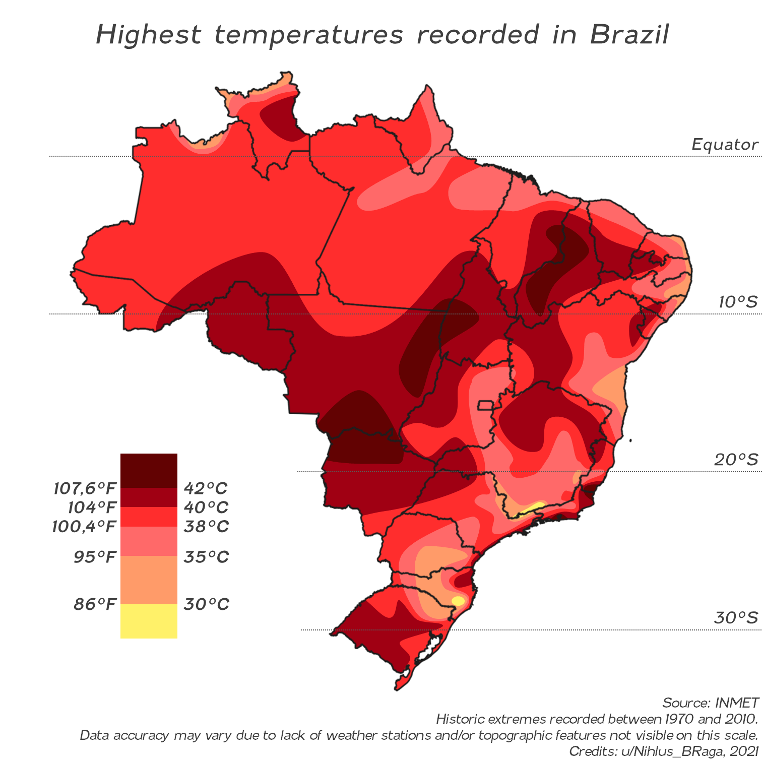 Highest temperatures ever recorded in Brazil r/MapPorn