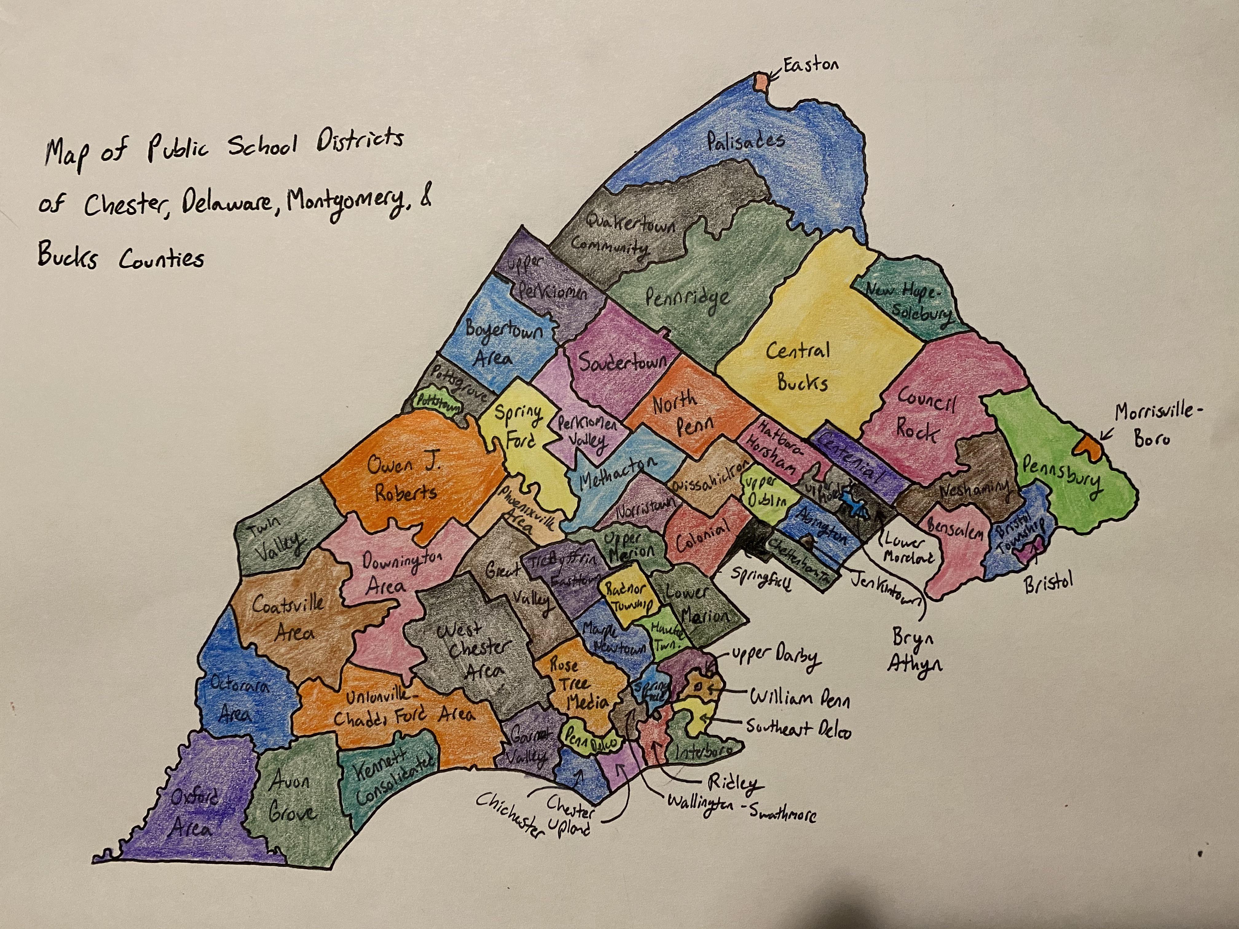 Part 4 Handmade map of Pennsylvania Public School Districts in Chester
