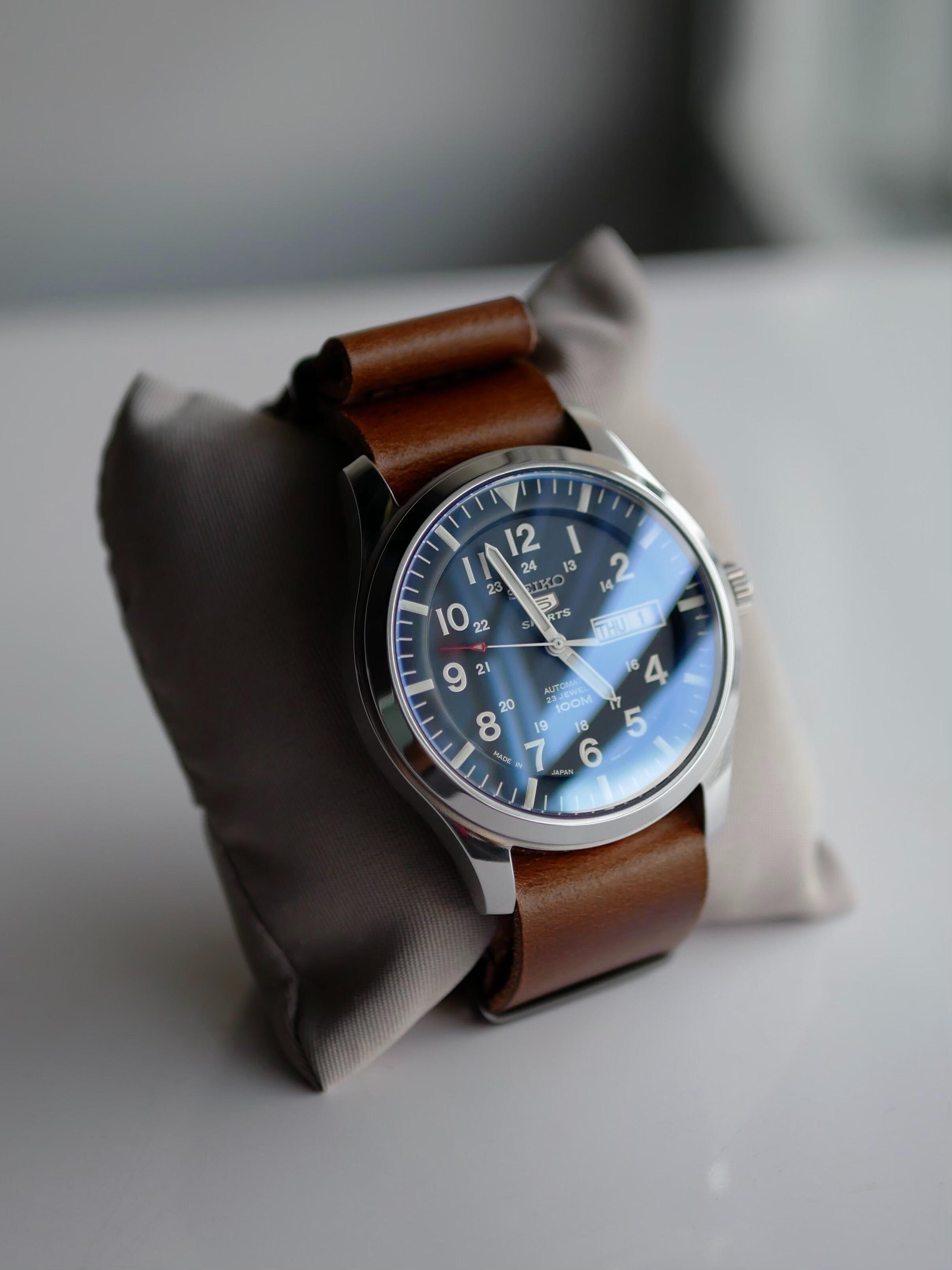 Seiko SNZG11 on a Nomad Watch Works leather nato strap (xpost r/seiko