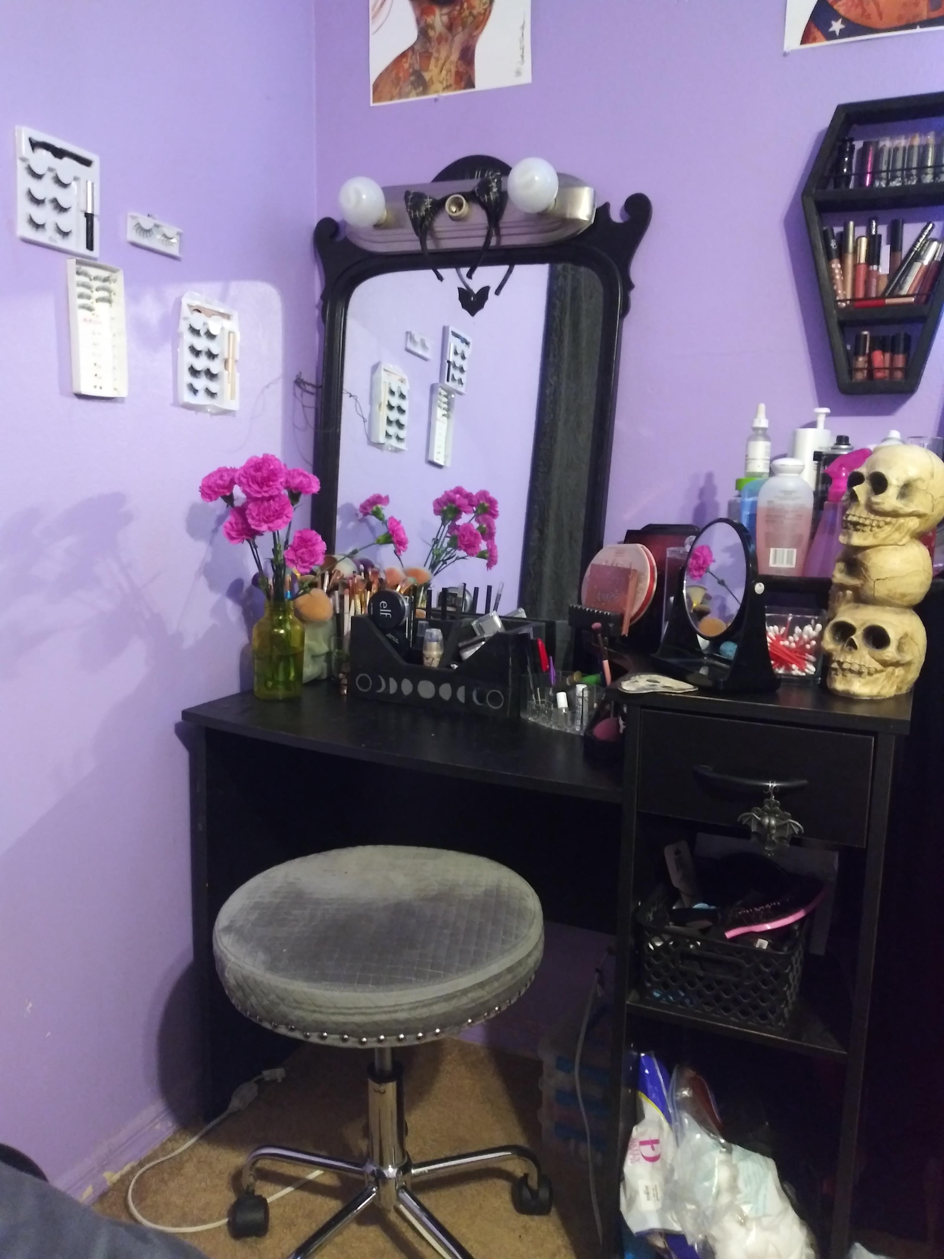 My mostly customized goth vanity set up.