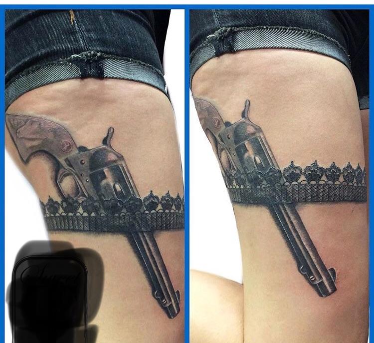 Discover 63+ garter belt tattoo with gun super hot in.cdgdbentre