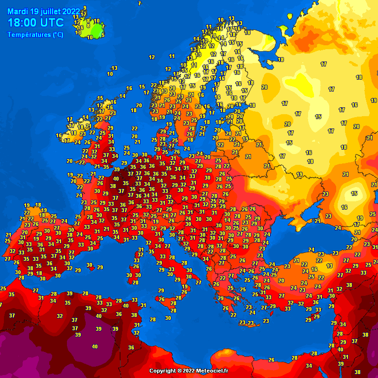 Temperature in Europe right now (°C) r/MapPorn