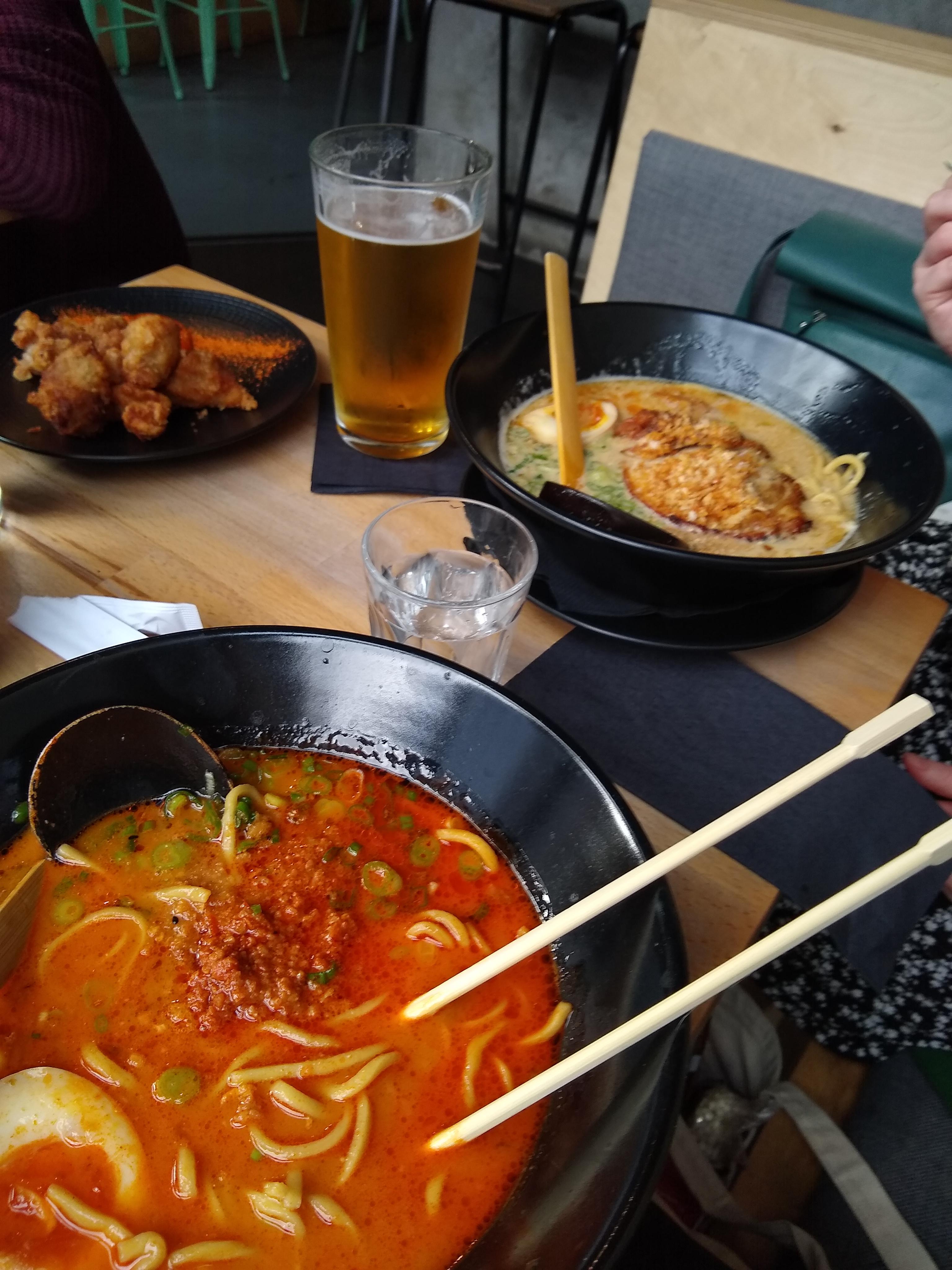 Cocktail Beer Ramen Bun in Manchester, spicy pork and Tonkotsu. It