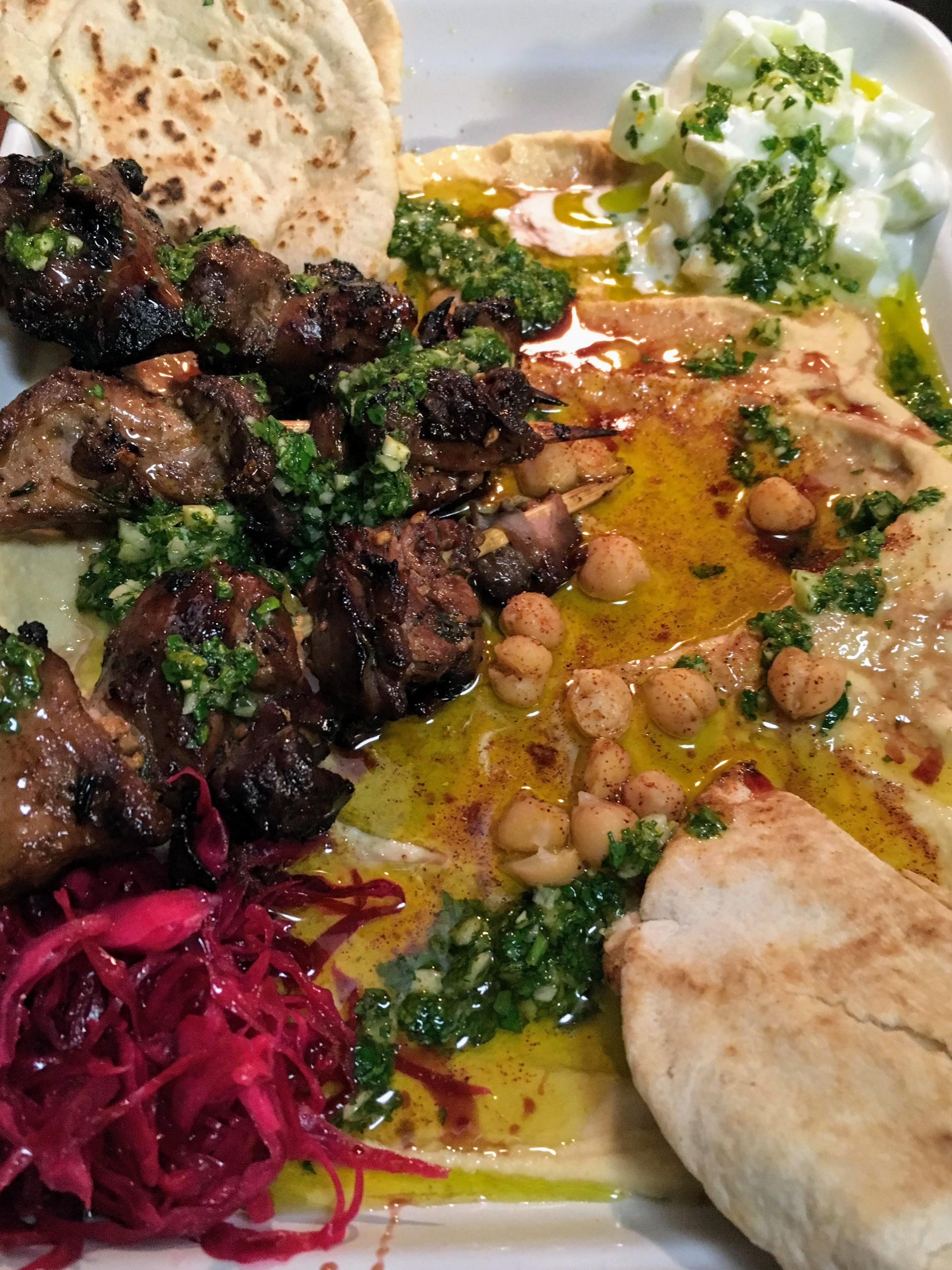 [homemade] Hummus Platter Hummus, Grilled Pomegranate Molasses Chicken