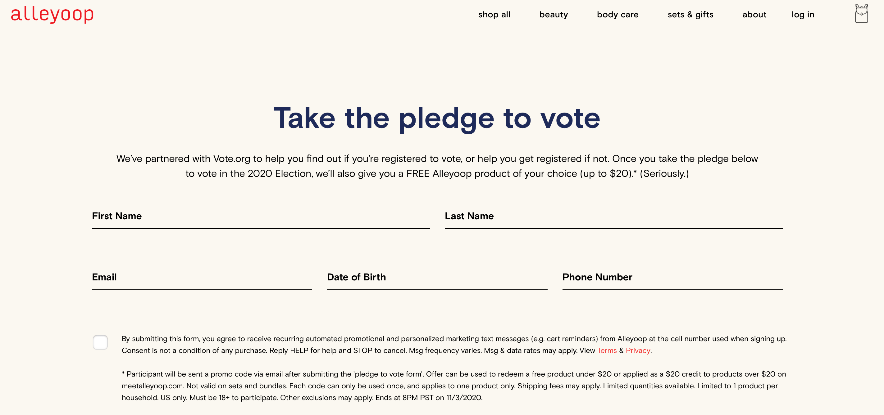 Free Product (20 credit) From Alleyoop for Taking the Pledge to Vote