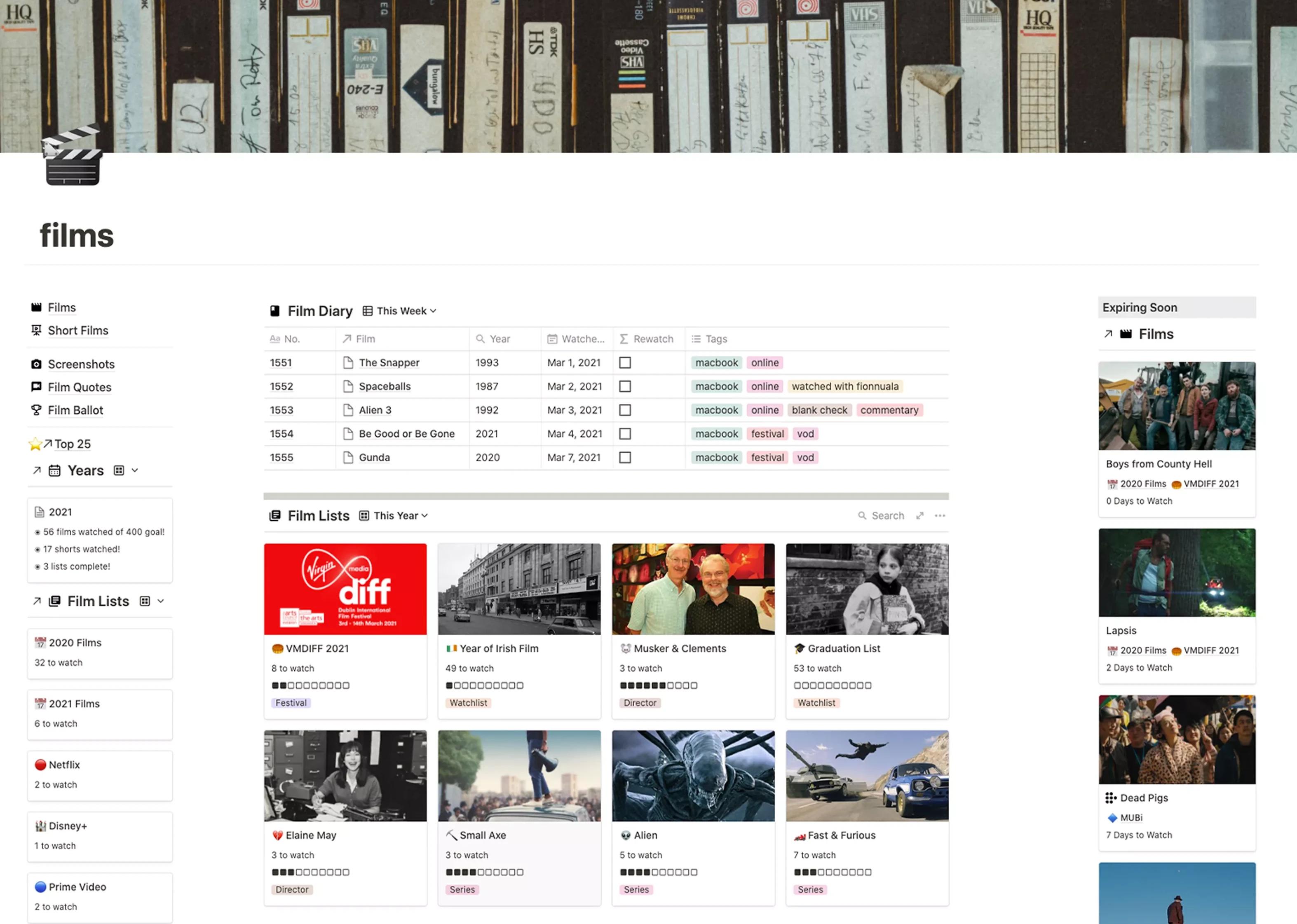 Redid my film page layout after seeing u/EllieGonz reading tracker r
