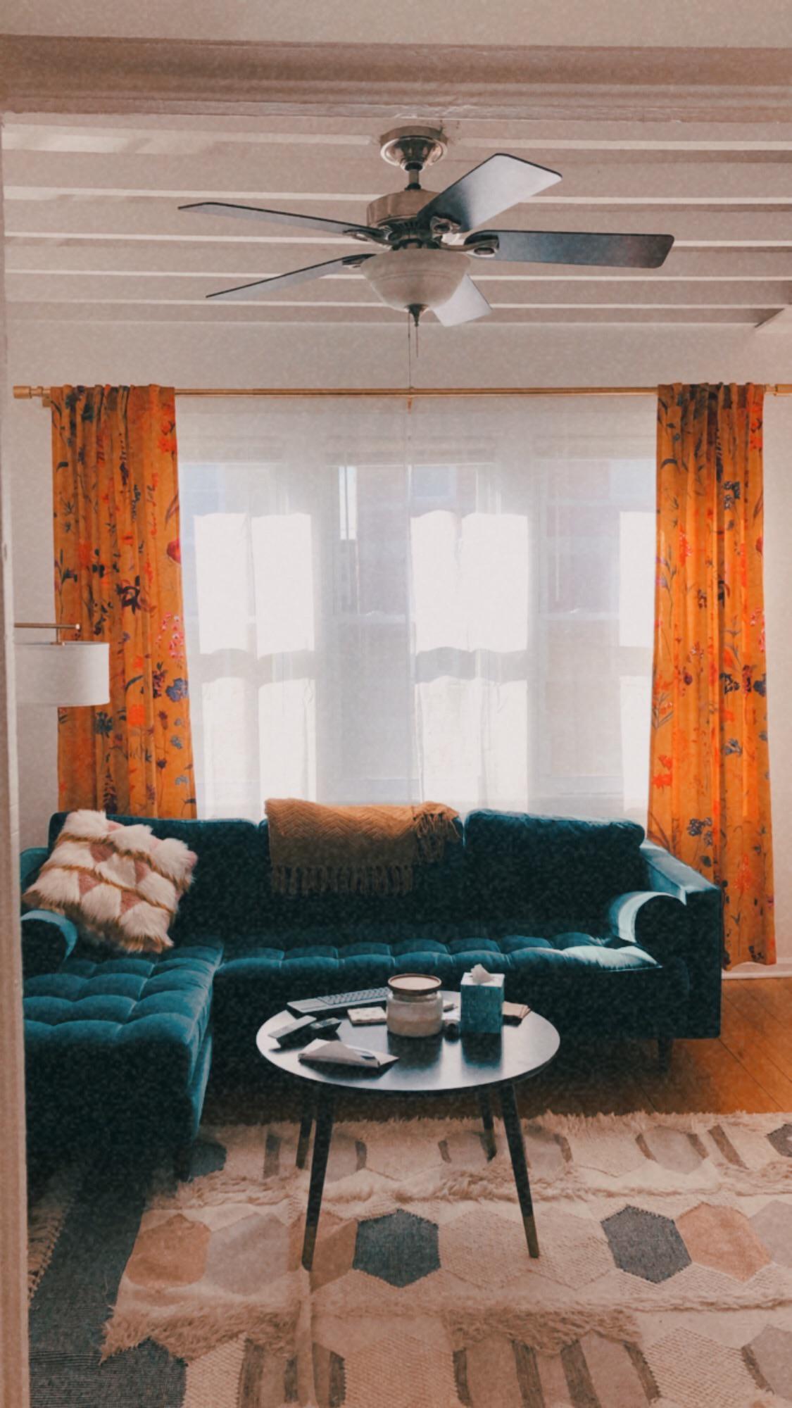 Finally got my west elm curtain rods and my Anthropologie velvet