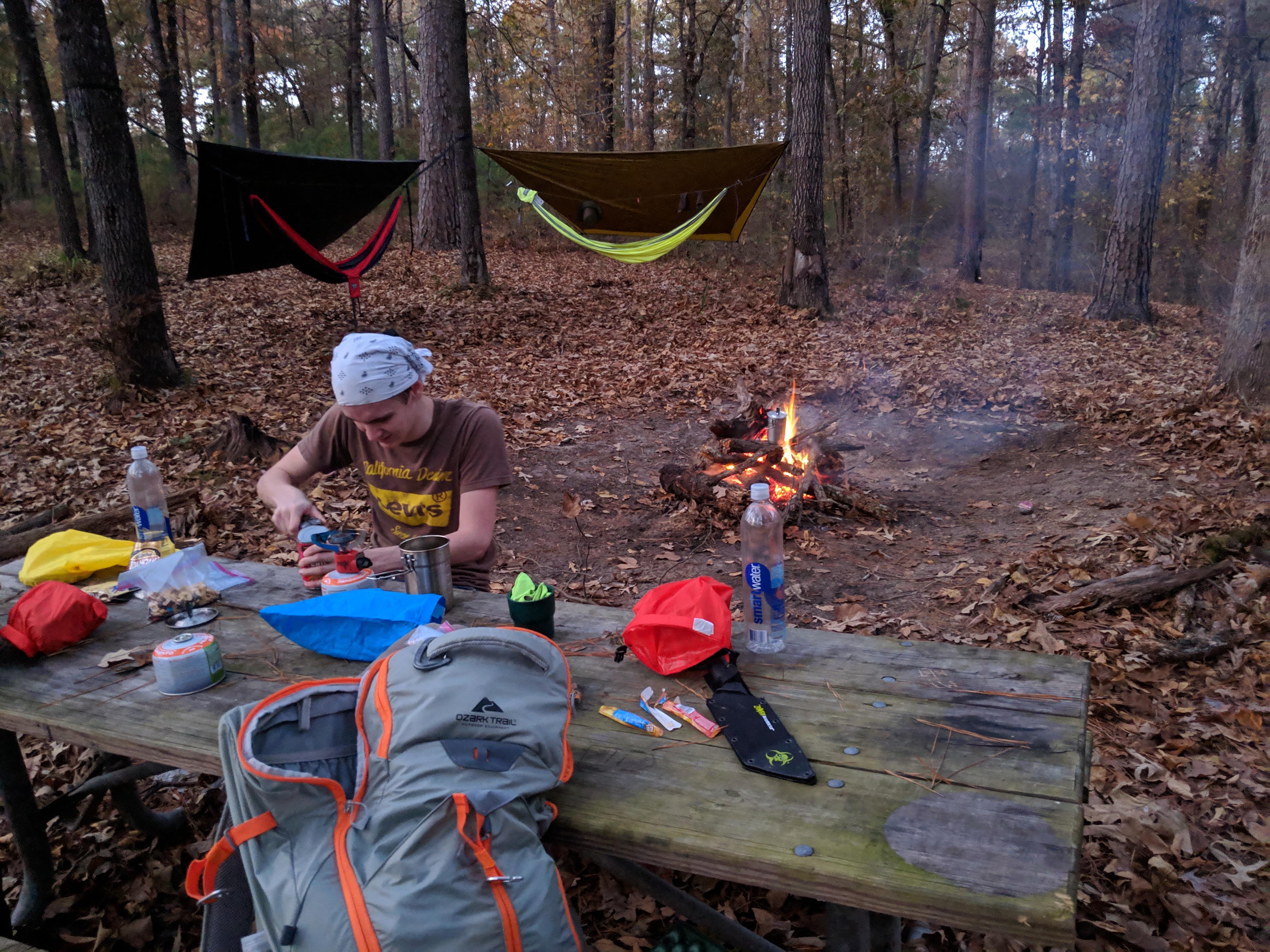 Campsite with my brother in the Kisatchie National Forest after an 11
