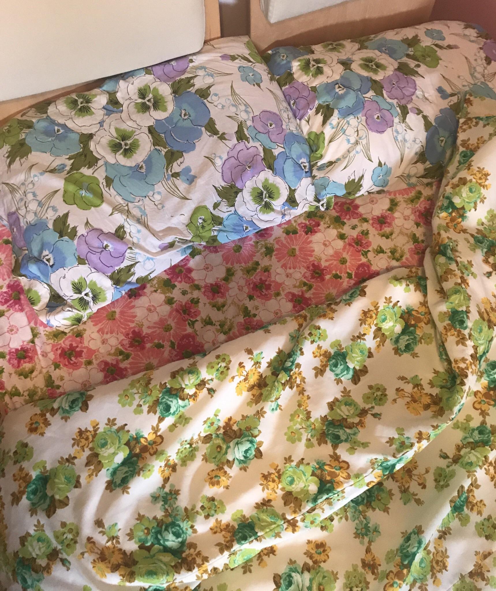 Recently completed my goal of finding vintage linens for my bed at