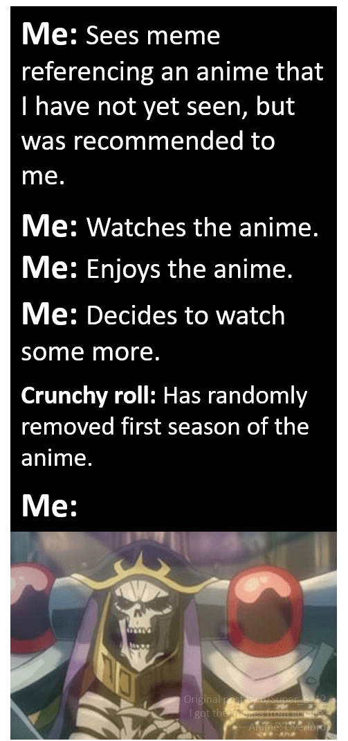 Crunchyroll removed Overlord Season 1? Animemes