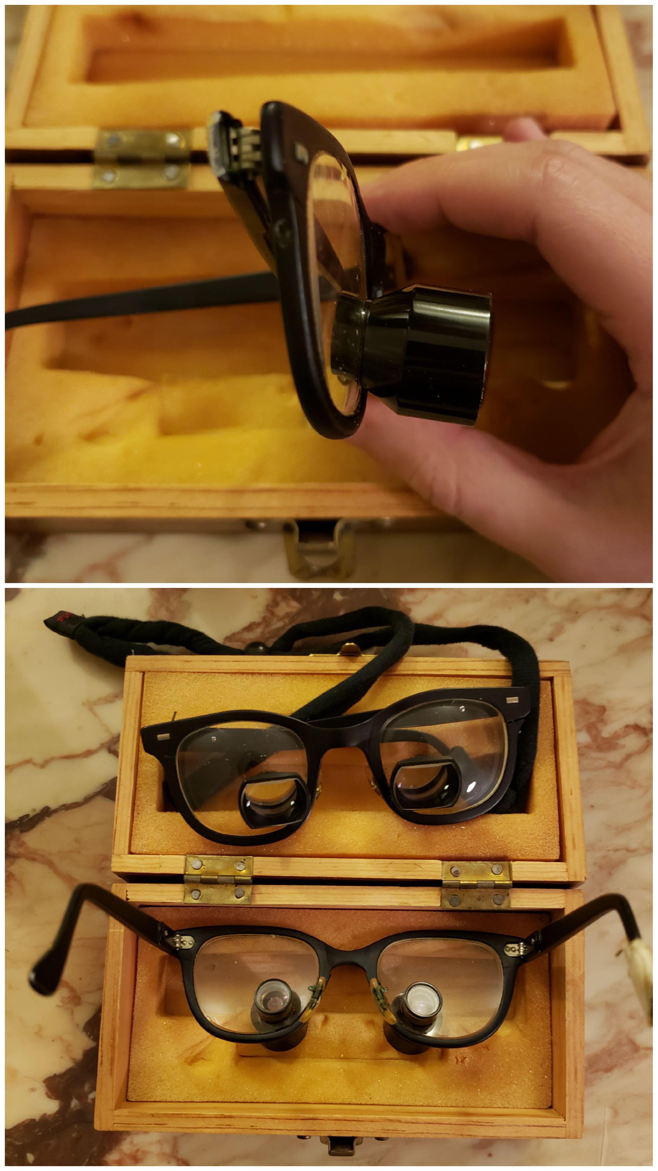 My father's loupes, specialized glasses with embedded magnified lenses