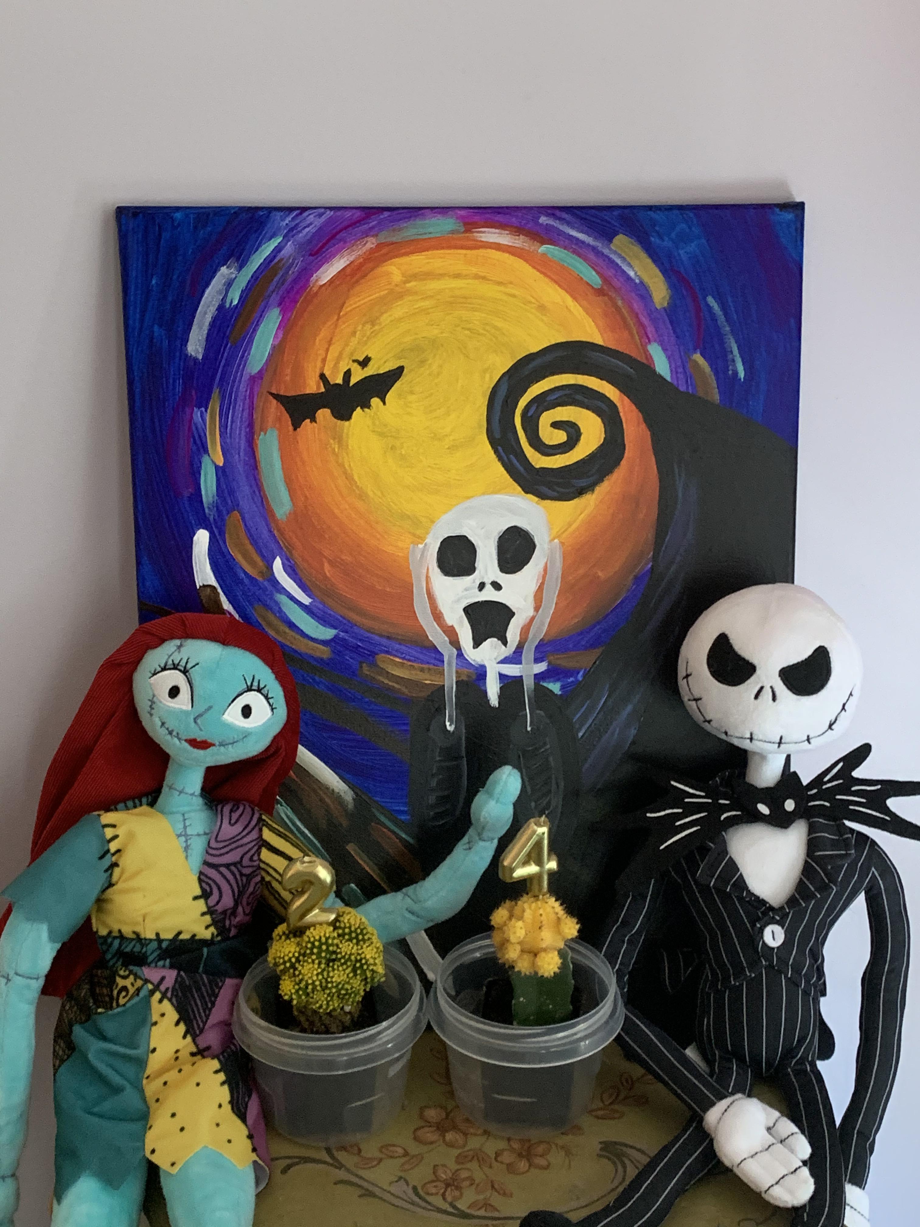 Jack painting and plushes my friend gave me for Christmas. r