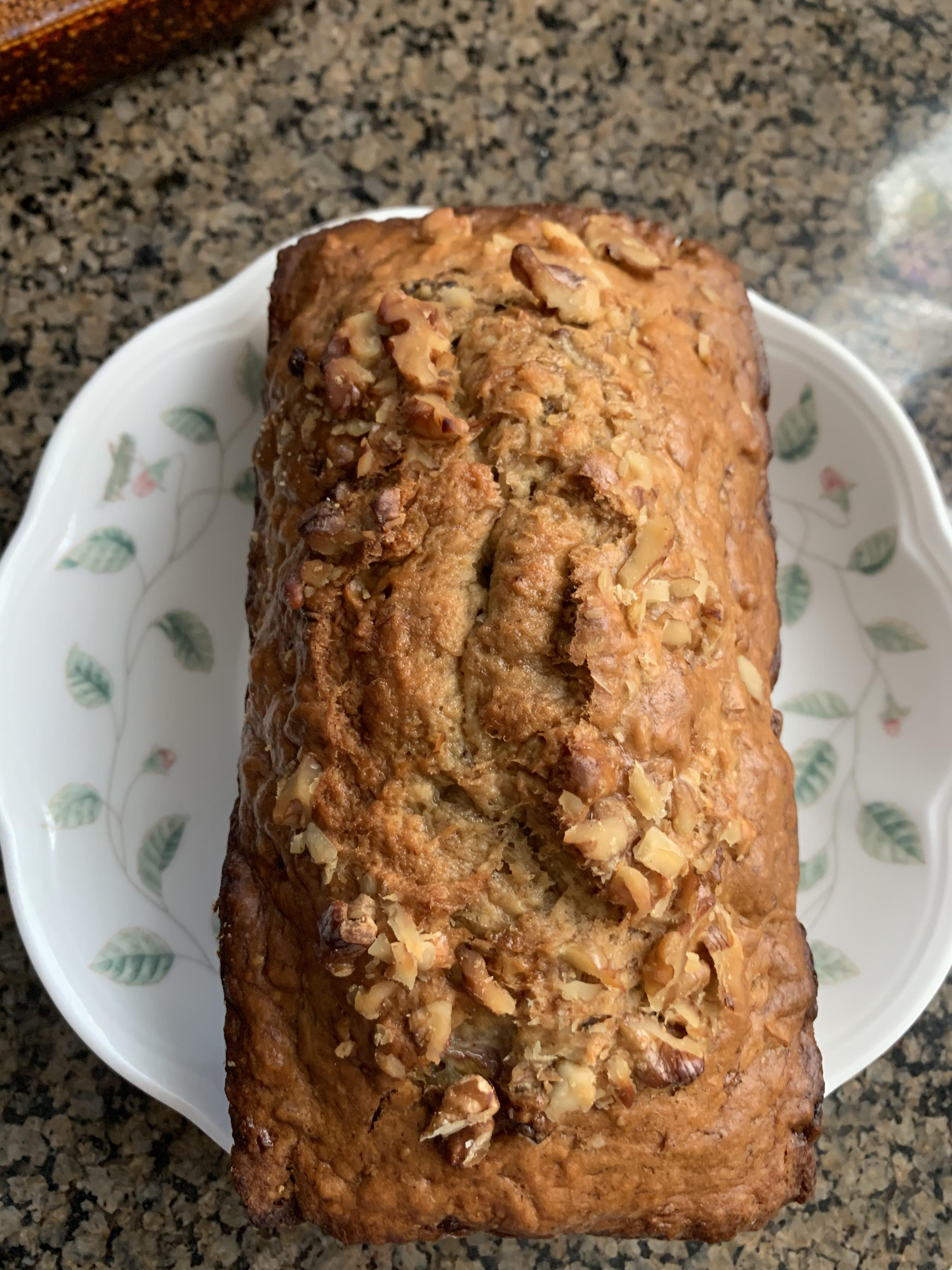 I made banana nut bread. I added walnuts, egg replacer and vegan butter. I’m going to maje this