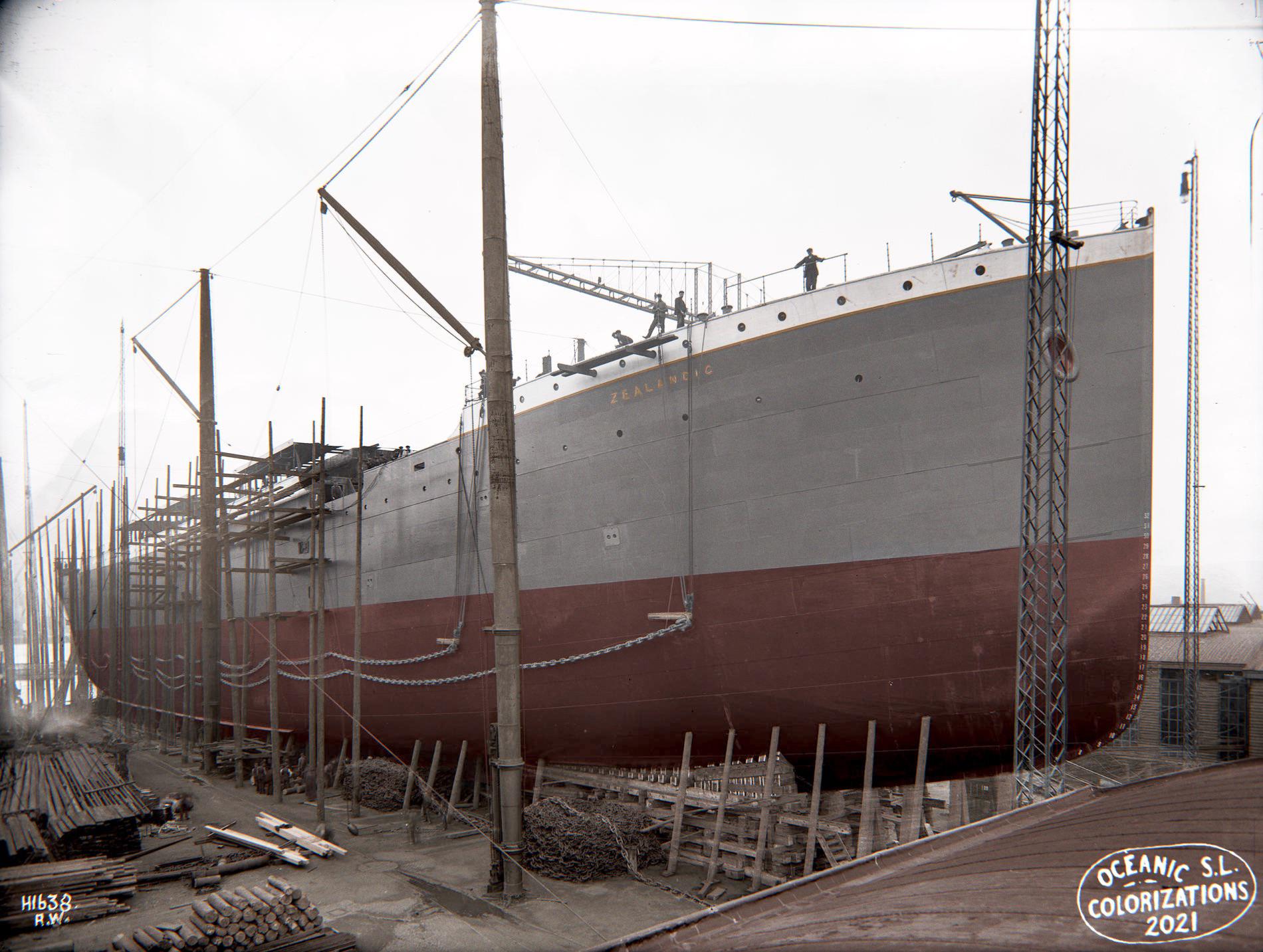 The RMS Zealandic Prior To Her Launch, 1911. Colorized by Me. r