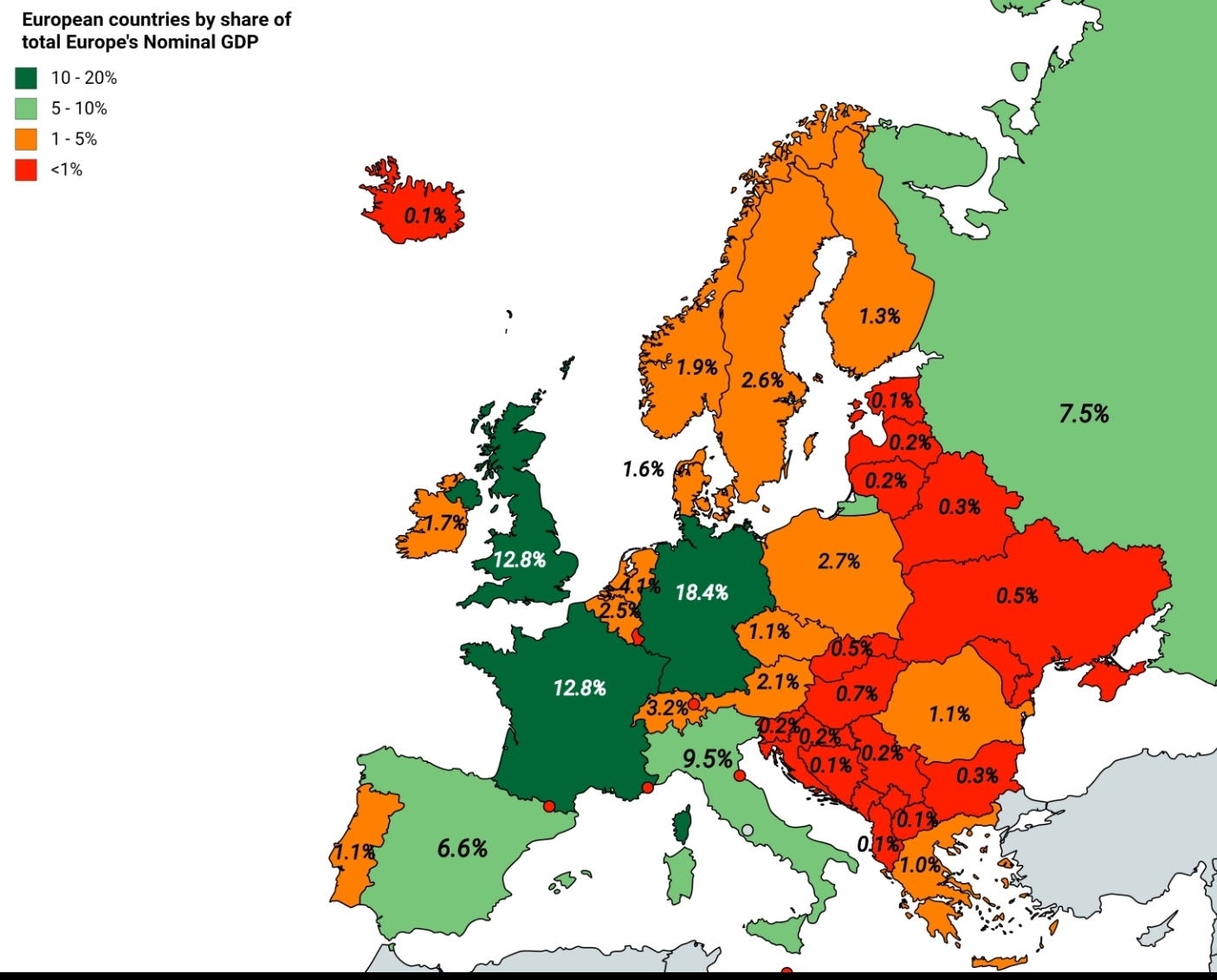 European countries by share of Europe's Nominal GDP r/MapPorn