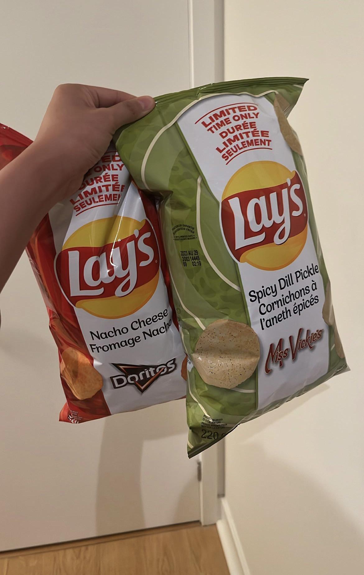 Lay’s x Doritos nacho cheese & Lay’s x Miss Vickie’s spicy dill pickle