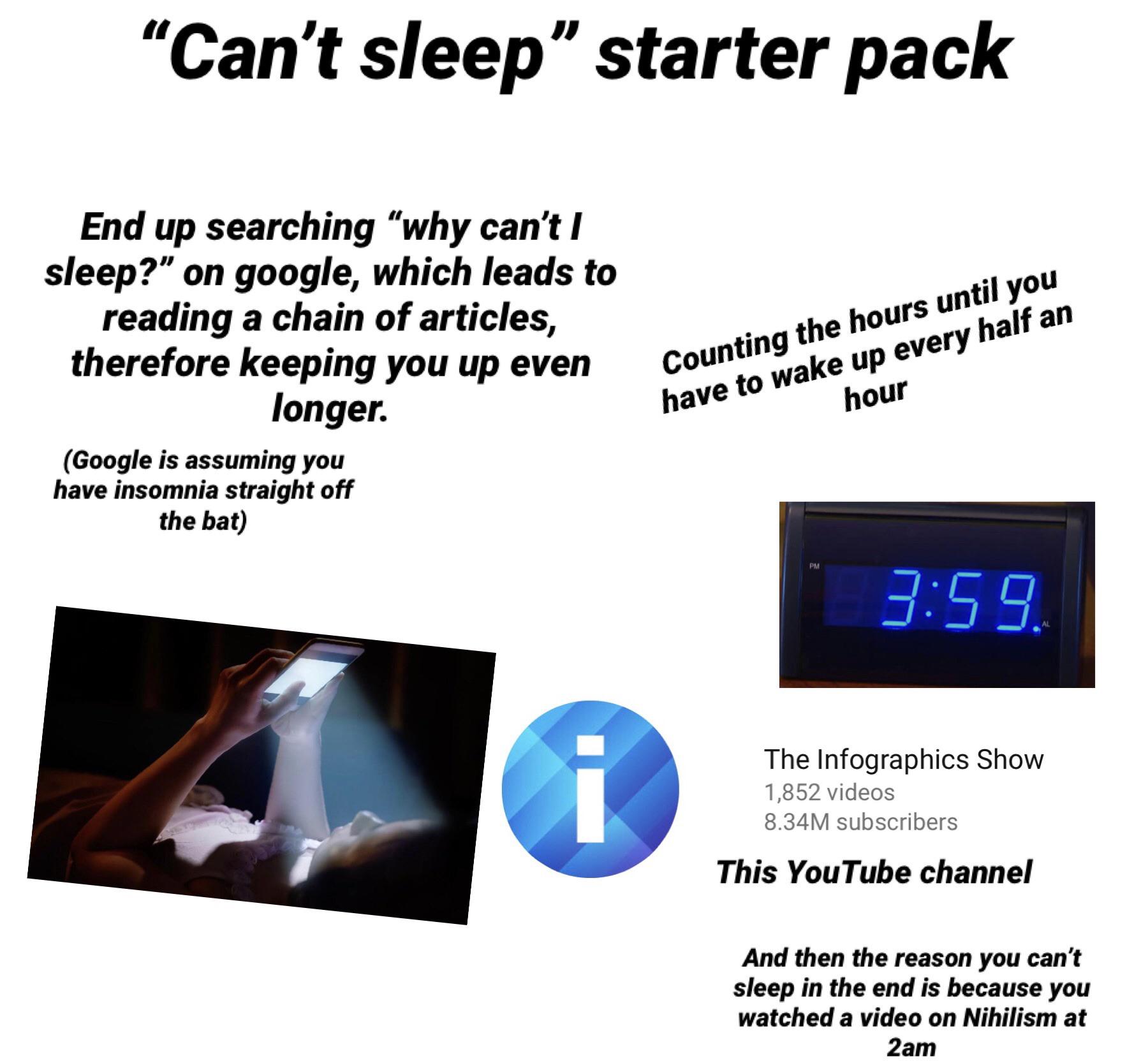 “Can’t Sleep” starter pack. r/starterpacks