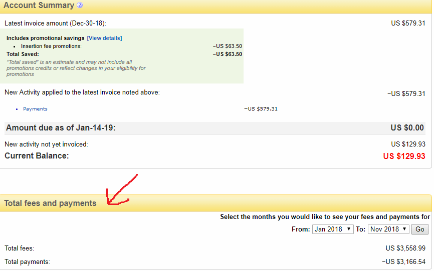 Total fees versus total payments r/Ebay