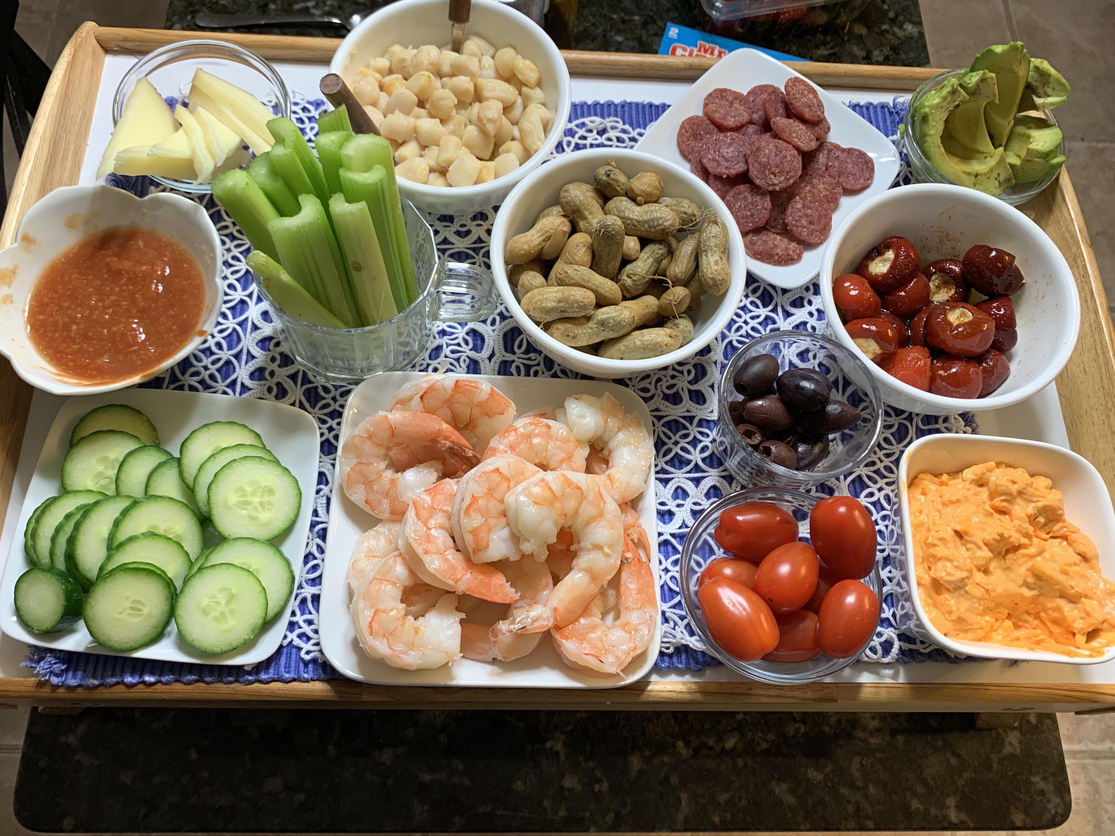 Keto NYE goodies! At the top bay scallops in garlic butter at bottom