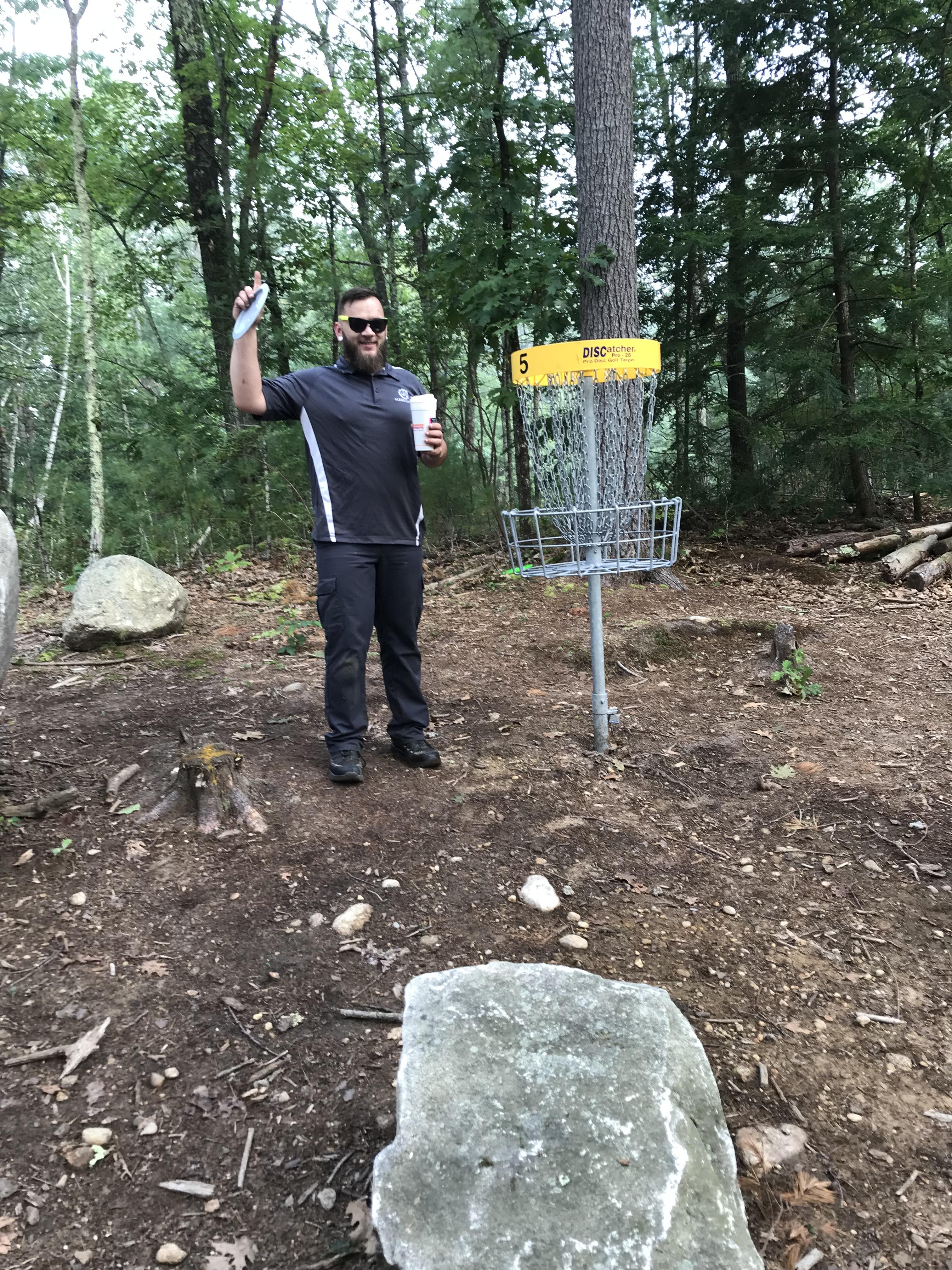 Just got my work buddy into disc golf, 4th round ever and gets an ace