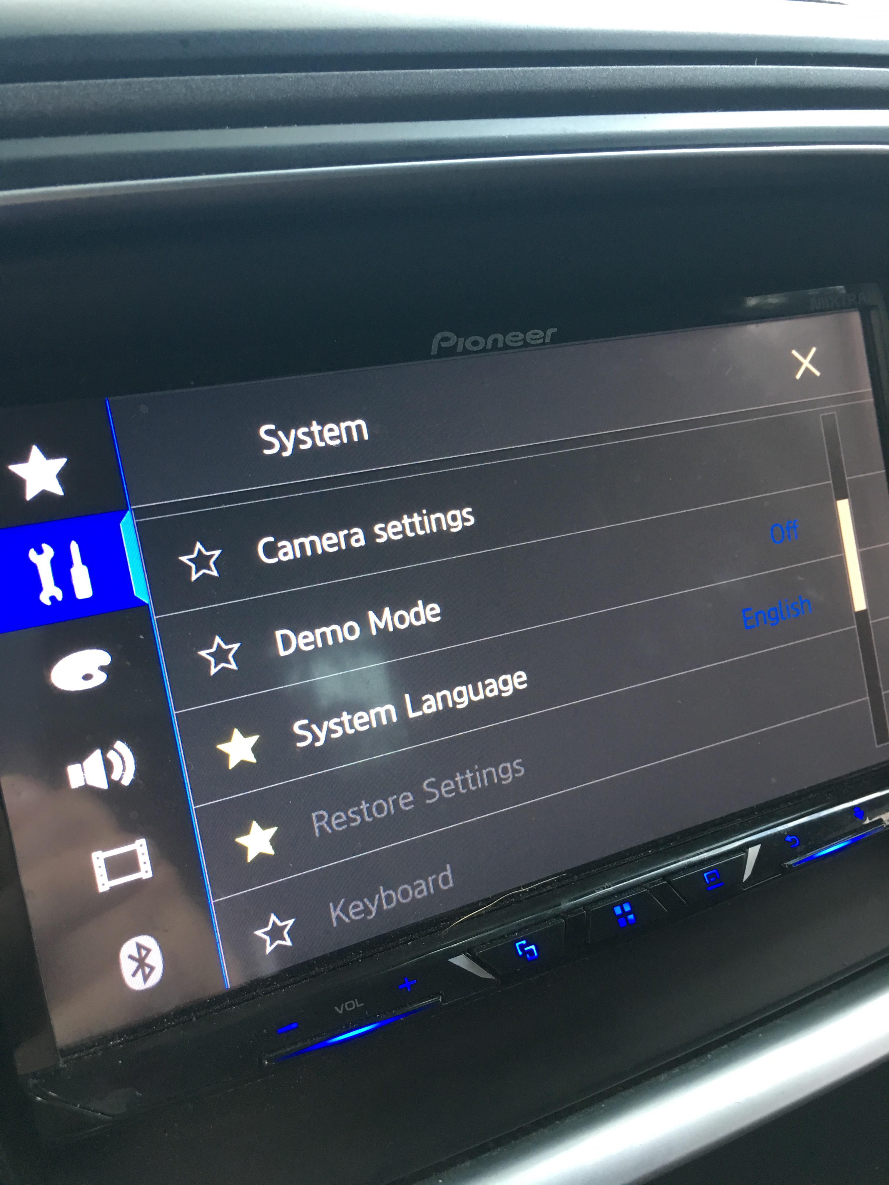 Pioneer AVH-601ex. Can’t restore settings to factory. Parking brake