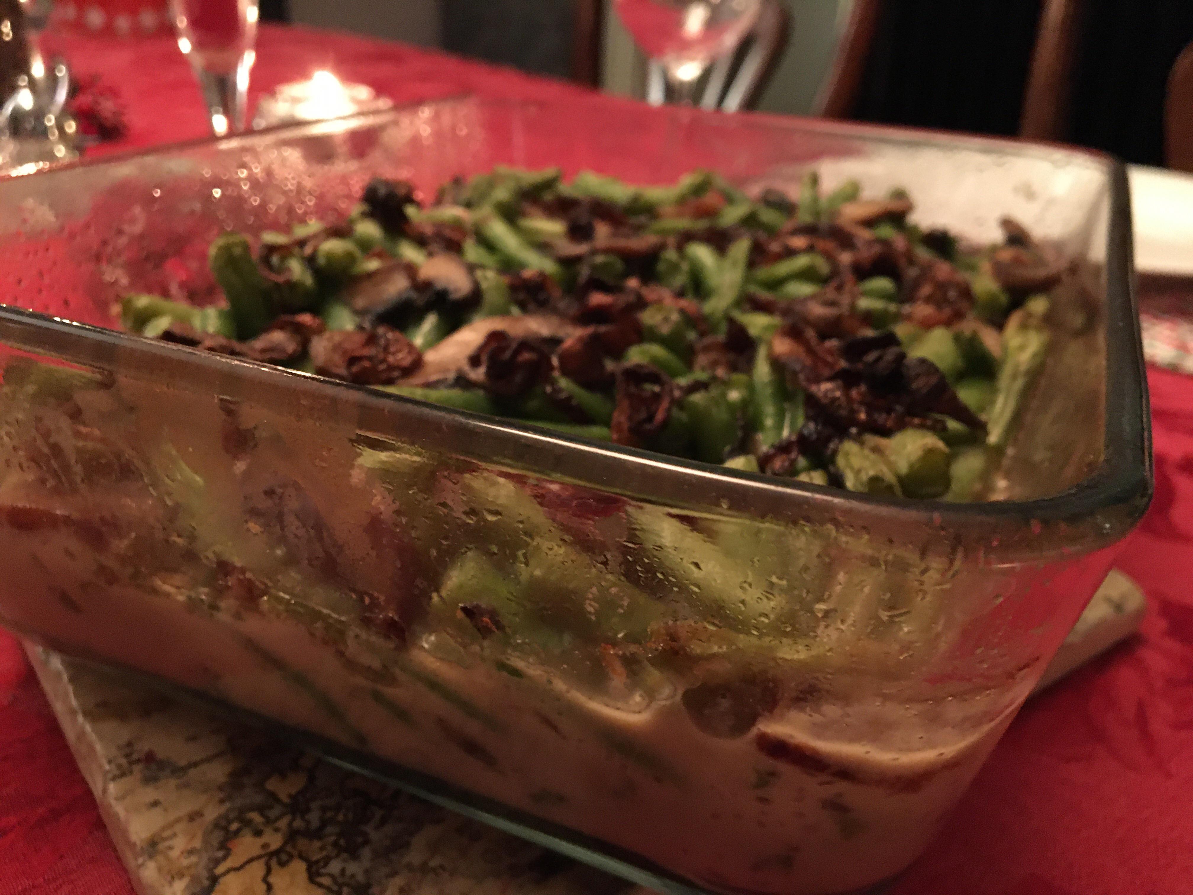 Green bean casserole I used the basics recipe with the shallots from Sohla’s astronaut