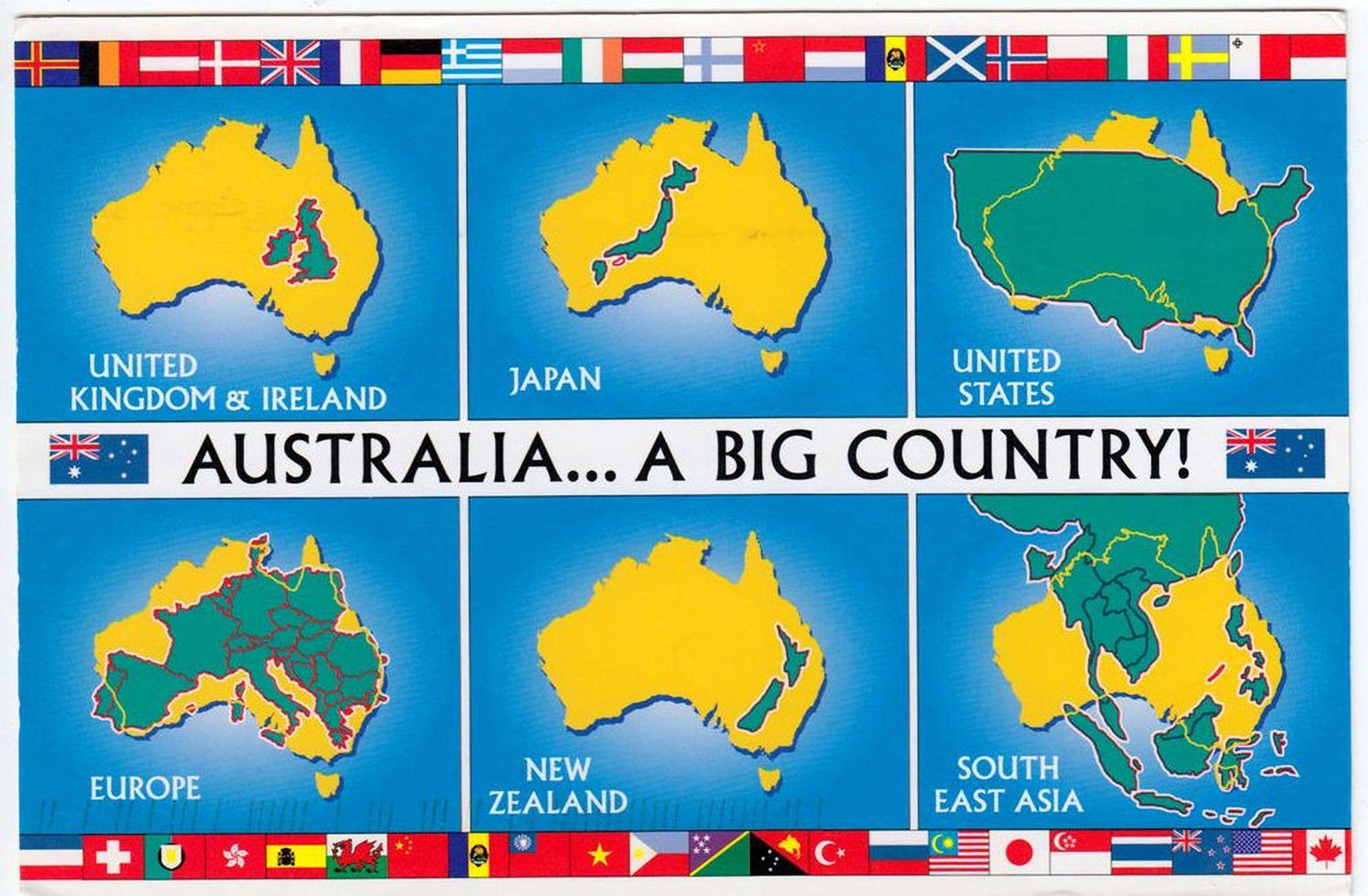 A postcard map showing how big Australia is. r/Damnthatsinteresting