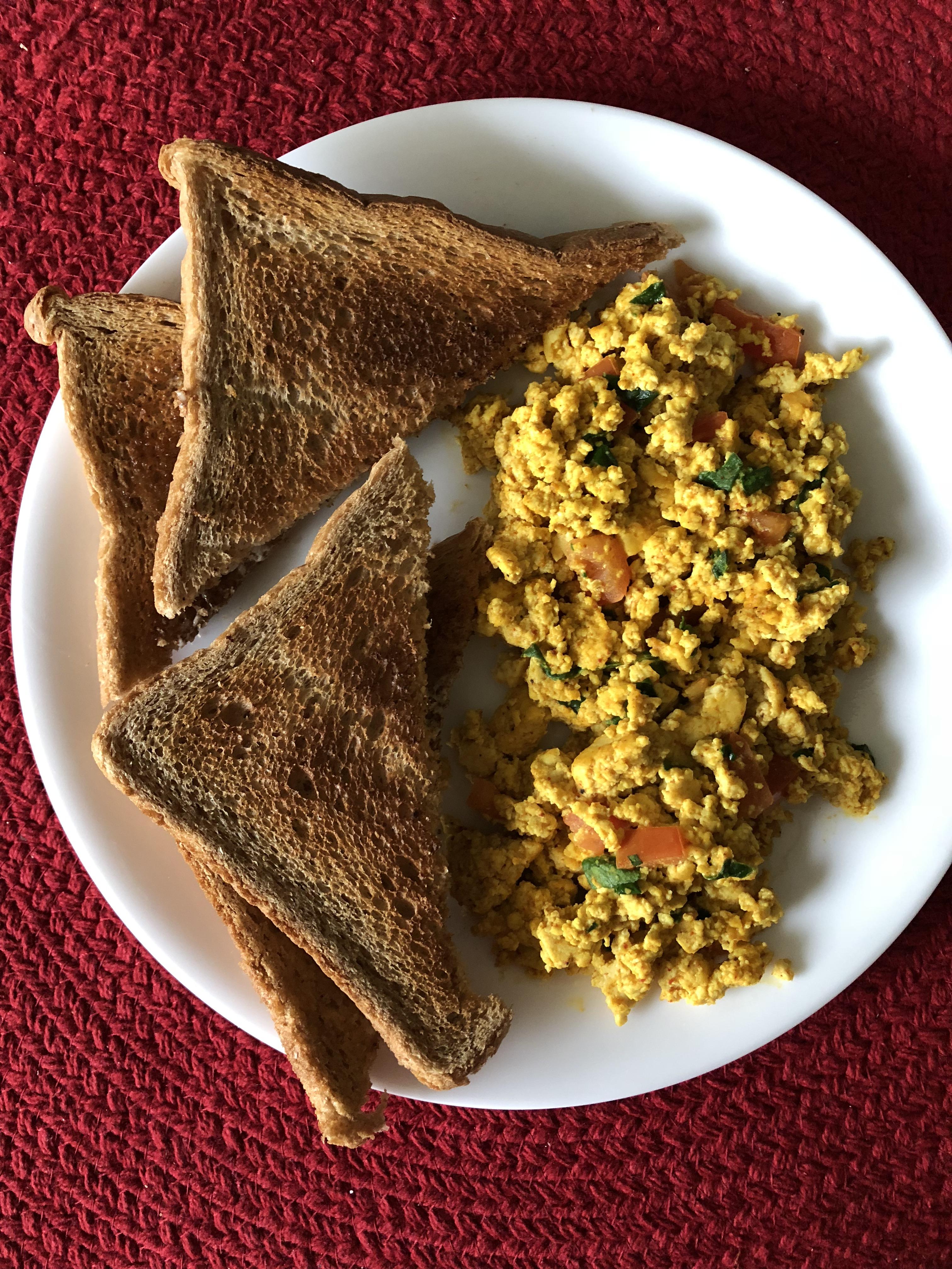 Tofu scramble with toast! First time making the scramble and it turned