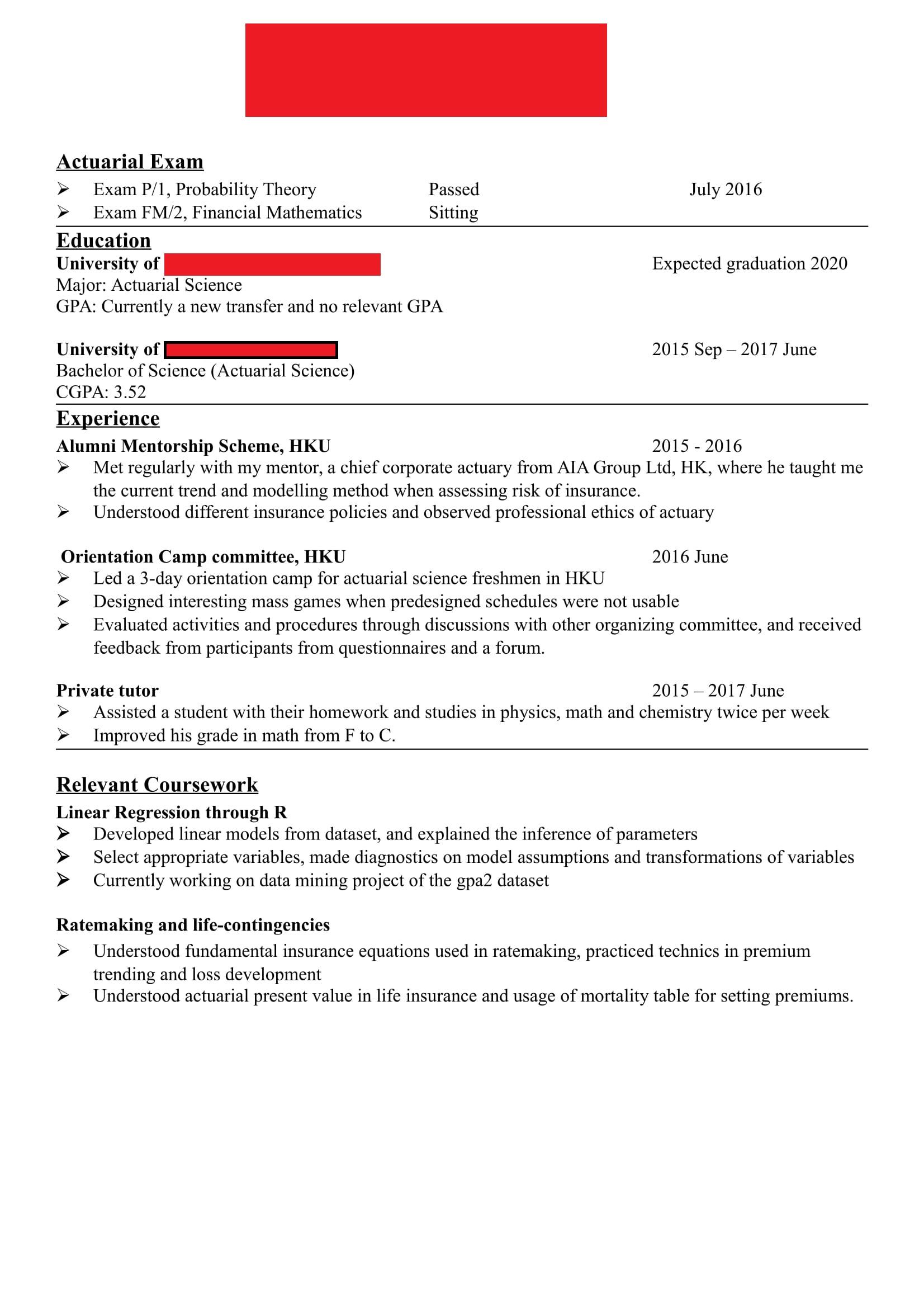 Resume Critique actuary