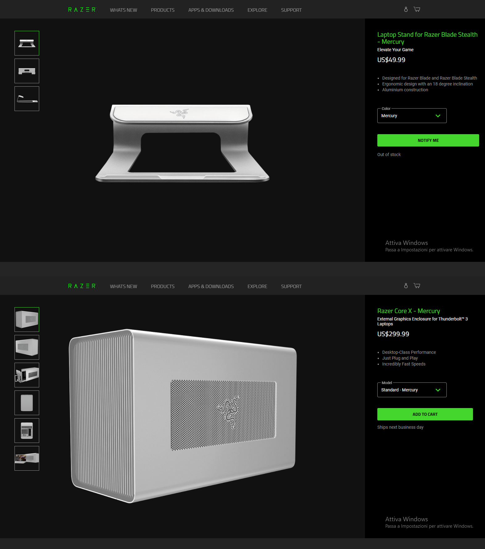 Razer Laptop Stand / Razer Core X mercury edition EXCLUSIVE to