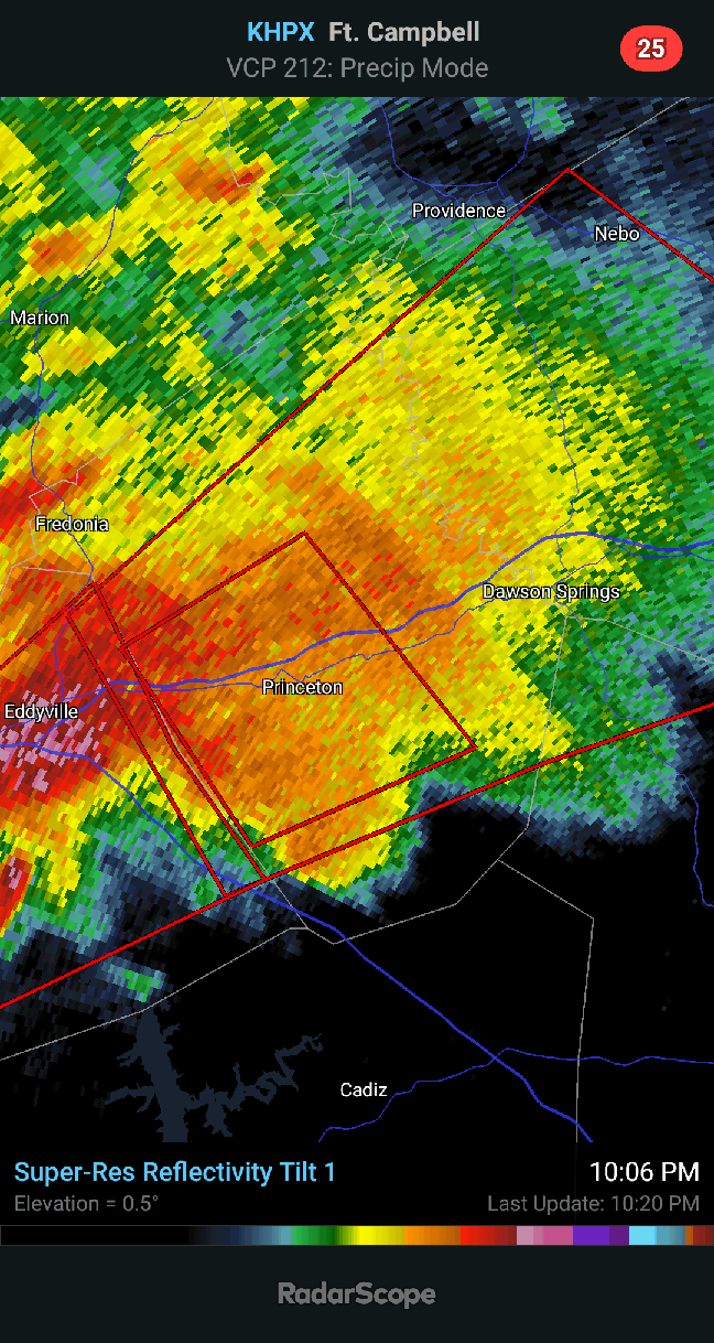 Tornado EMERGENCY Continues For Princeton, KY. (Swipe For Radar) r