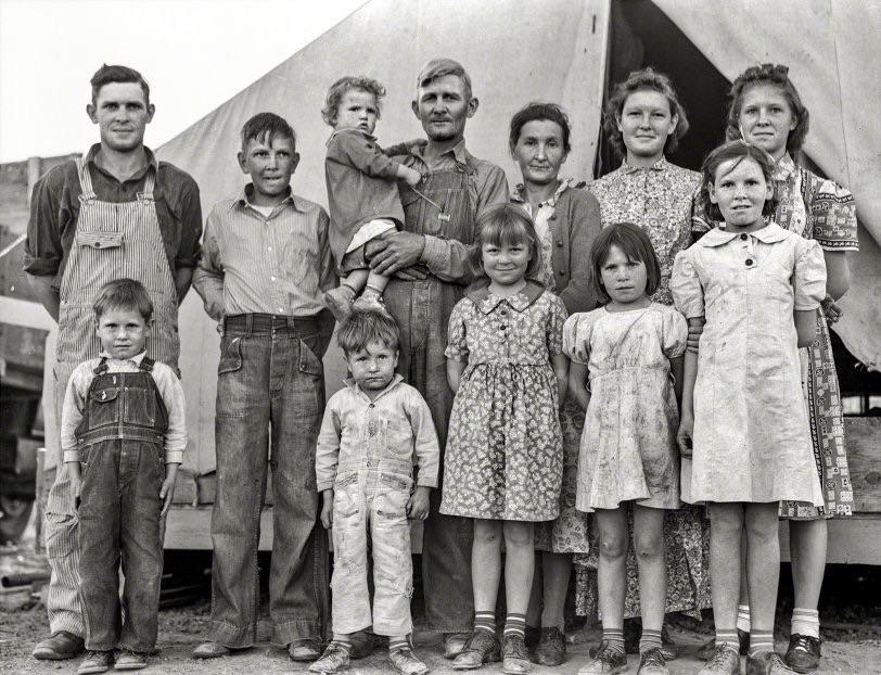 February 1939. Brawley, California. Family of mother, father and eleven