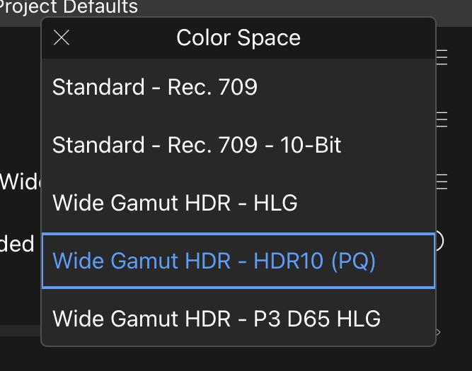 What HDR colorspace can I use in LumaFusion that will upload to youtube