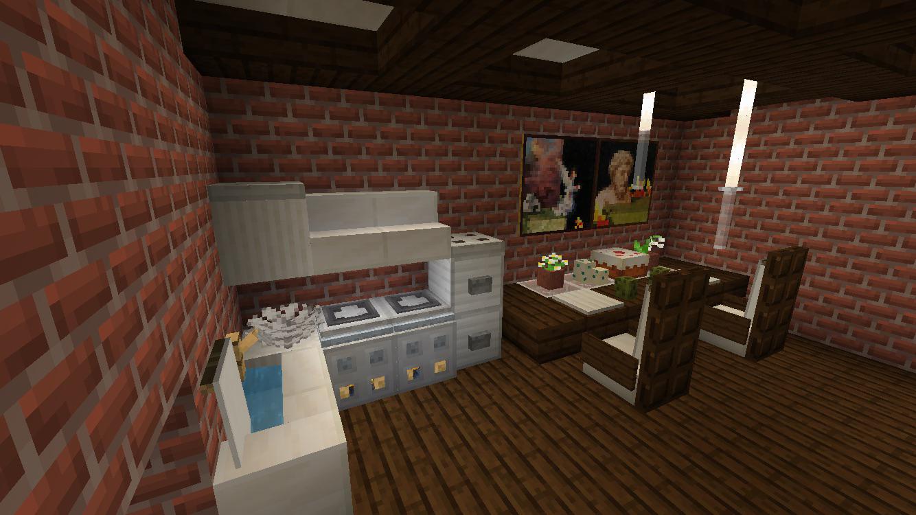 A kitchen and a dining room I made in Minecraft Pocket Edition r