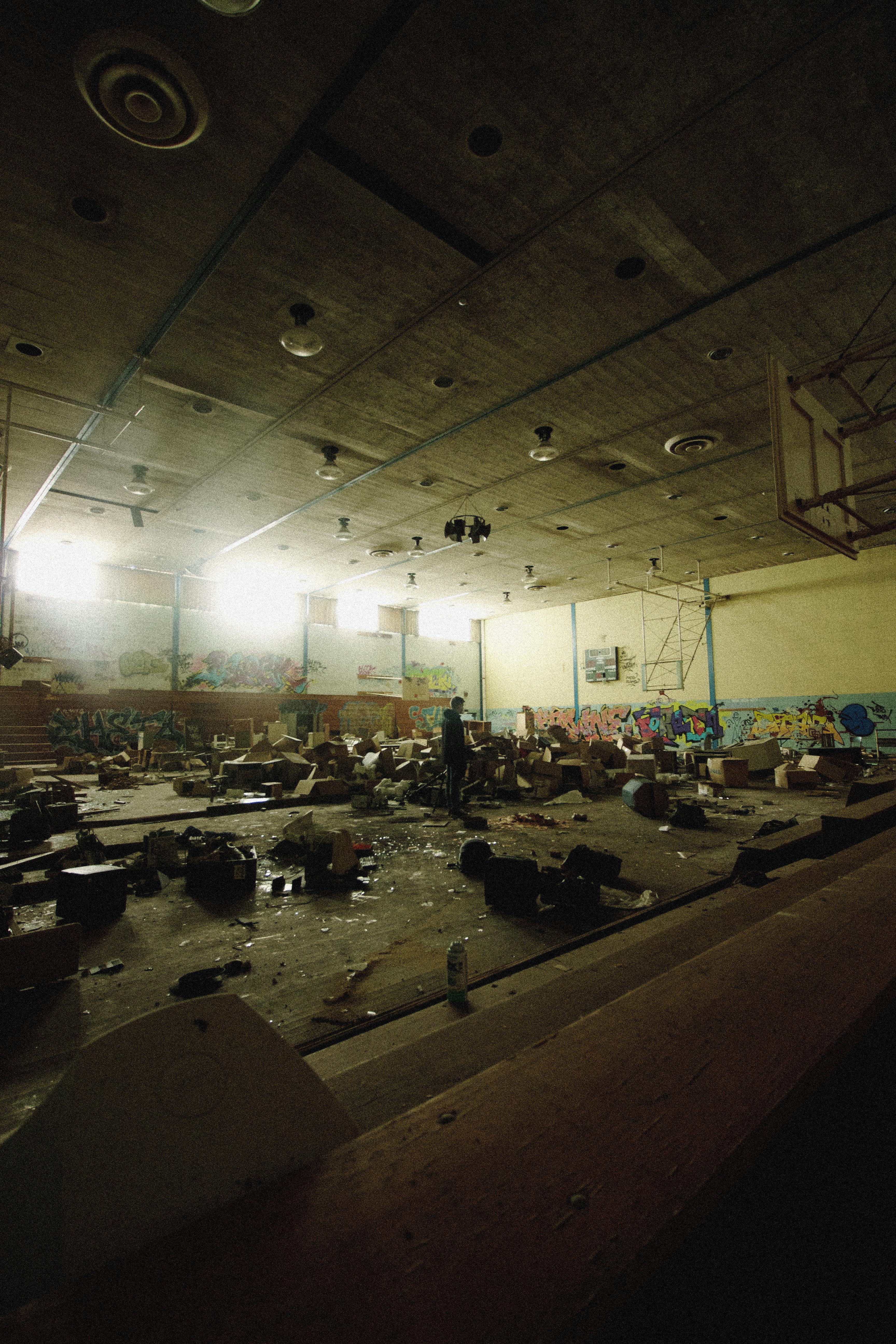 Gym of an abandoned school, Gary, Indiana. r/urbanexploration