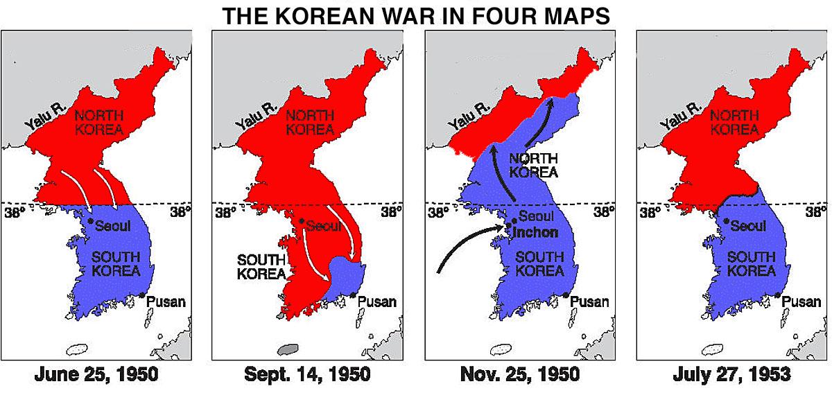 Phases of the Korean War. r/MapPorn