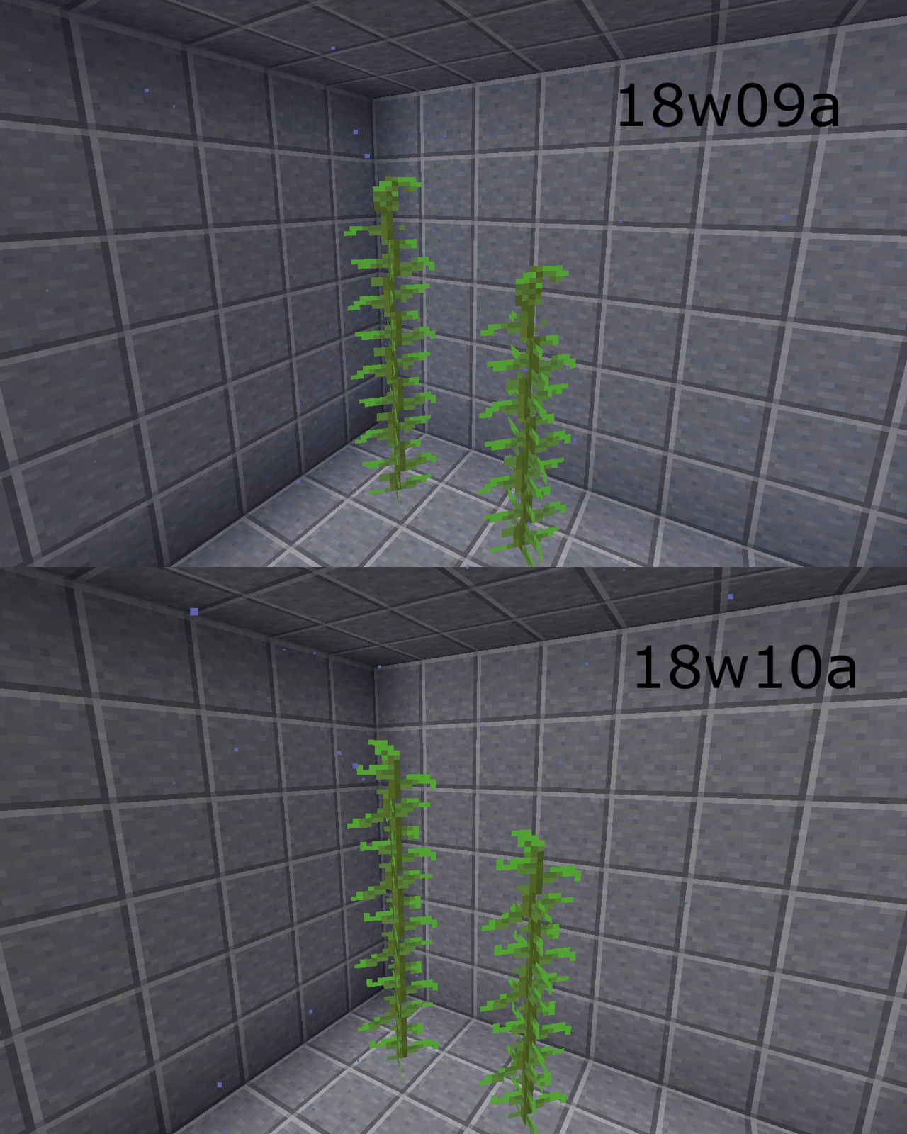 The kelp texture was changed slightly between 18w09a and 18w10a. Looks