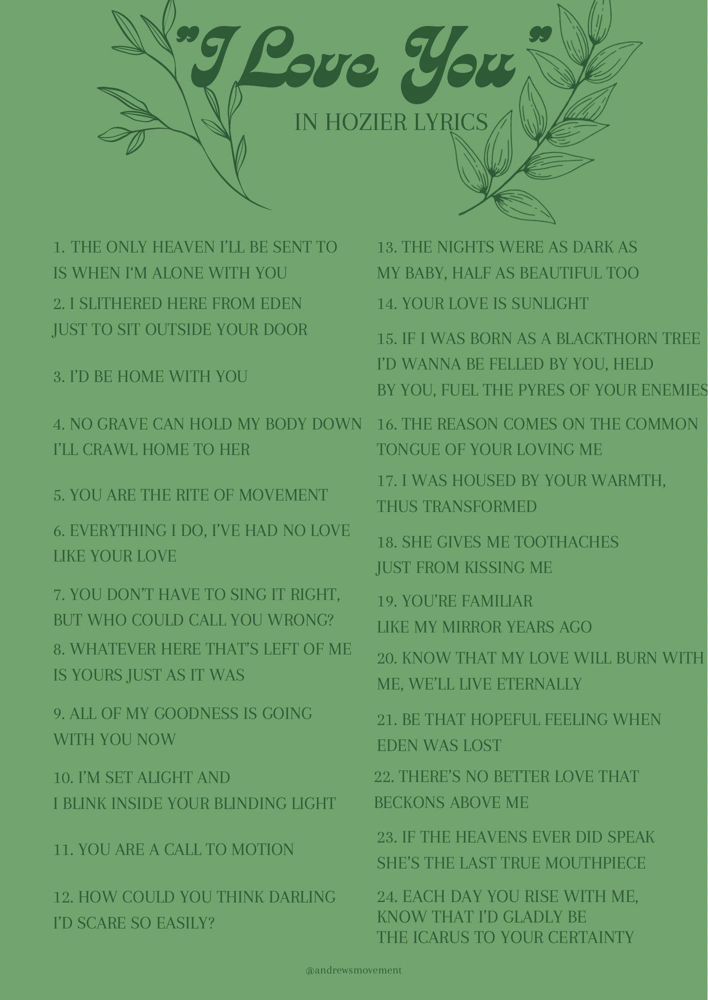 24 ways to say “I love you” with Hozier lyrics r/Hozier