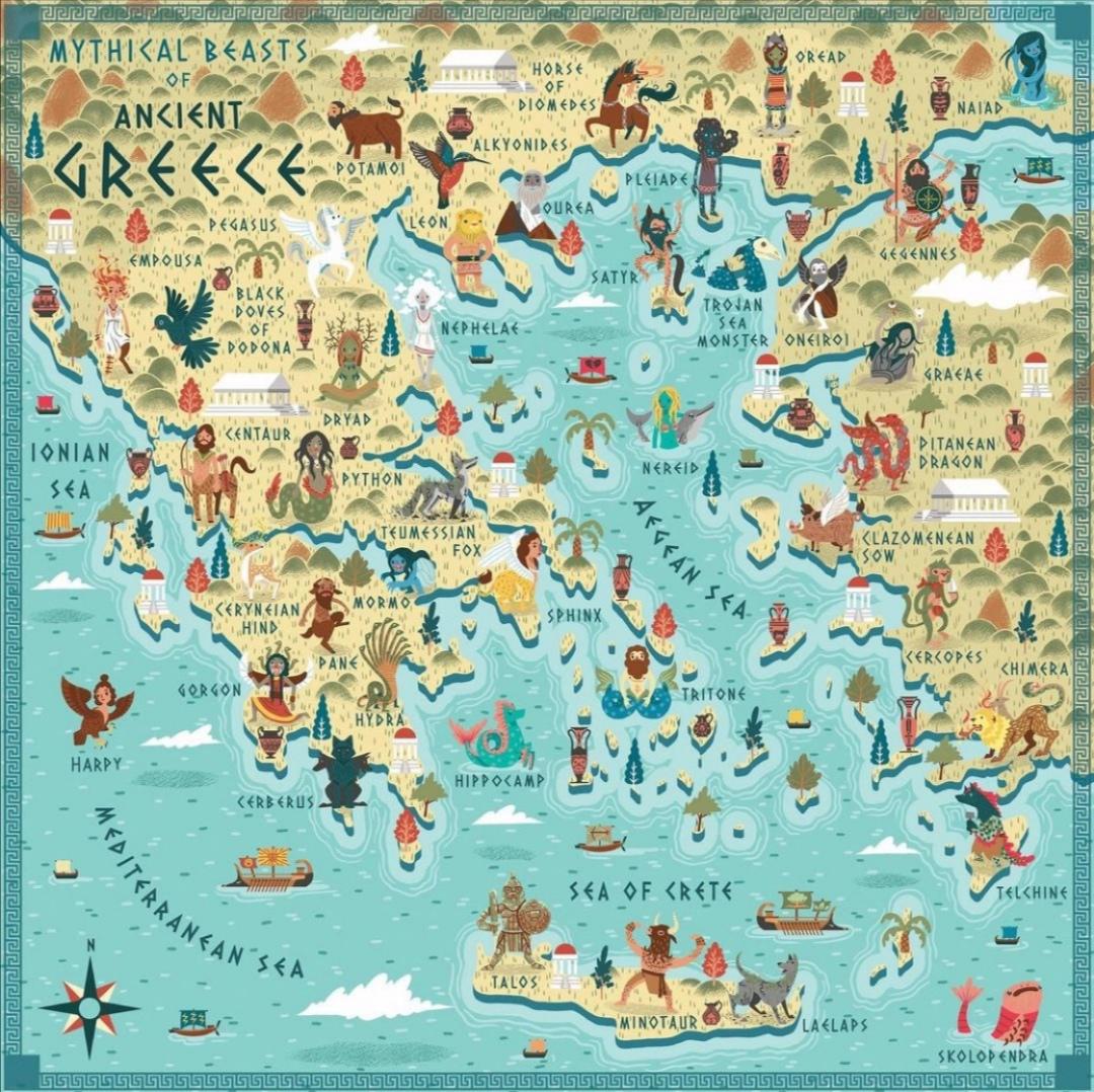 Ancient Greece Map Fantasy Map of Mythical Beasts in Ancient Greece interestingasfuck