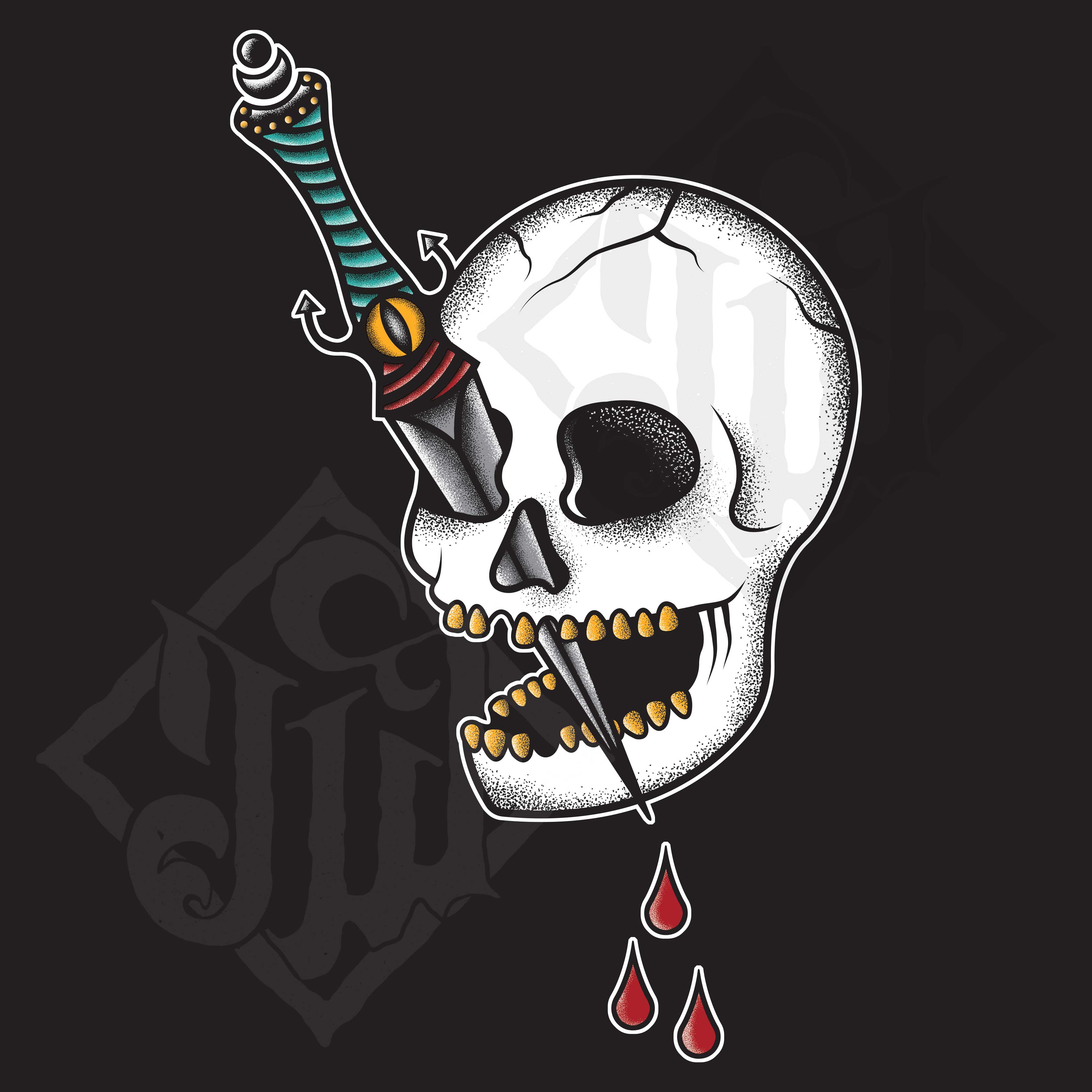 Skull Dagger Tattoo Illustration r/AdobeIllustrator