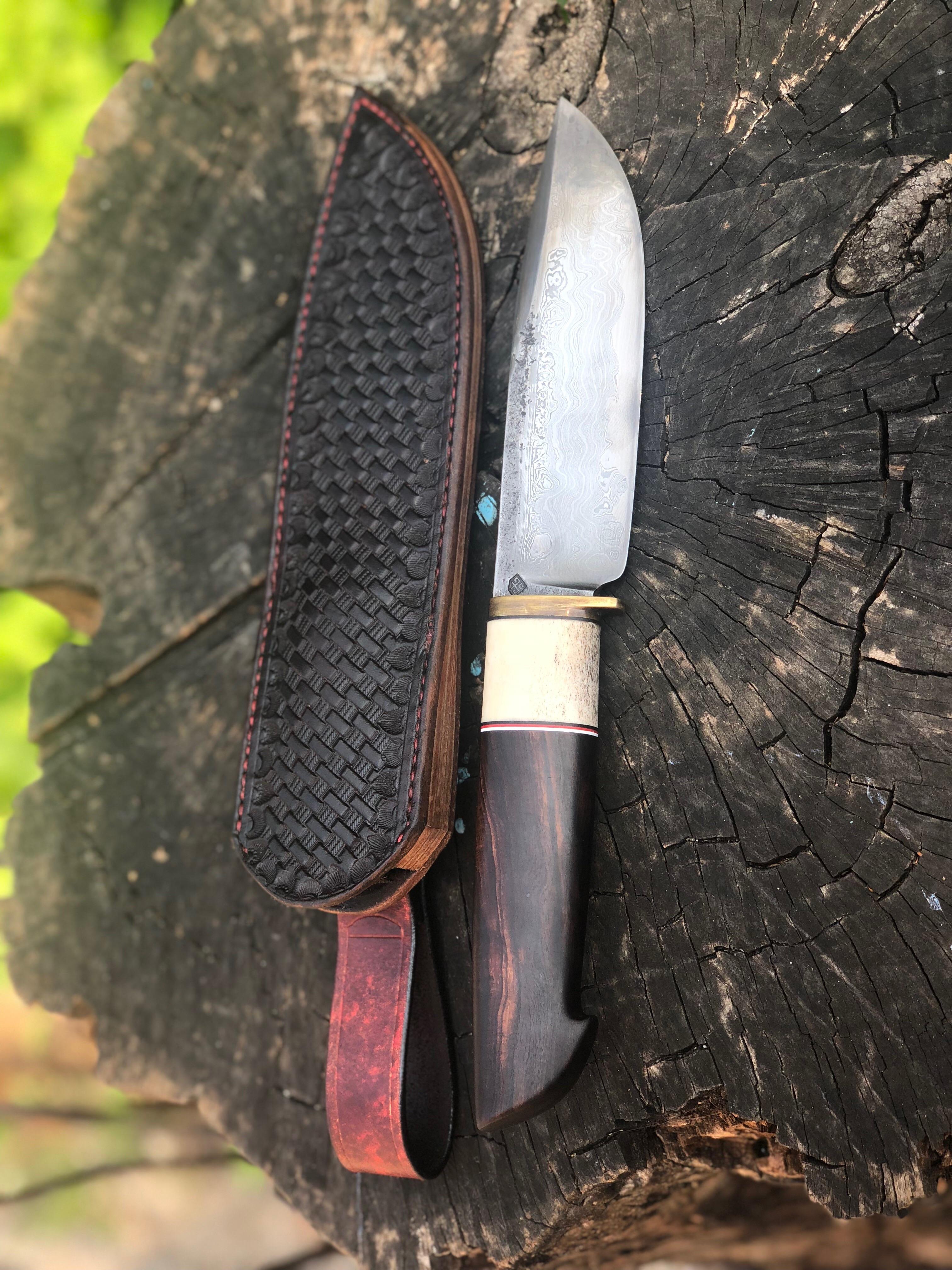 Finished😊damascus +ironwood + deer horn. r/knives