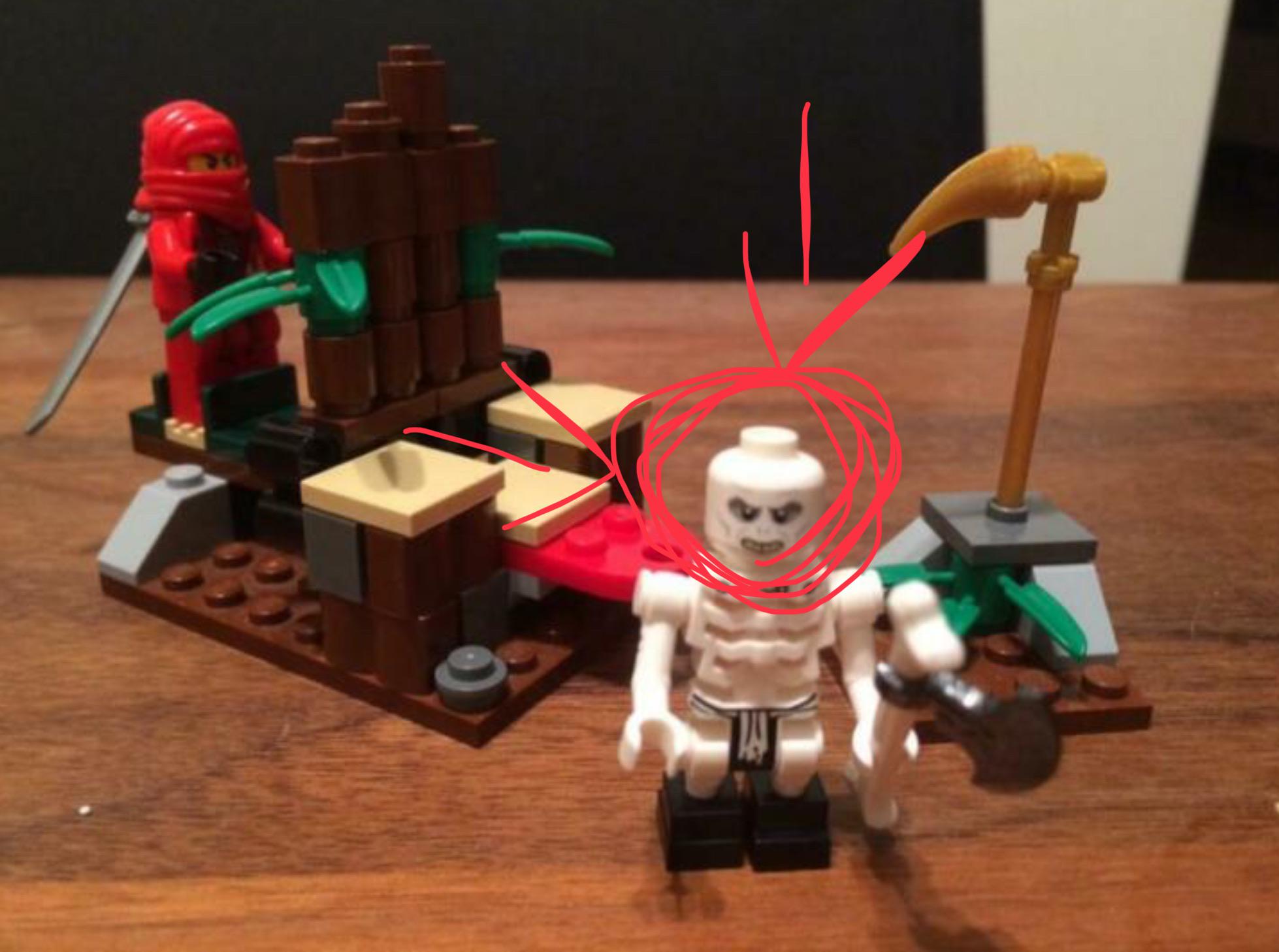 Somebody trying to resell Lego, but a skeleton has Voldemort’s head r