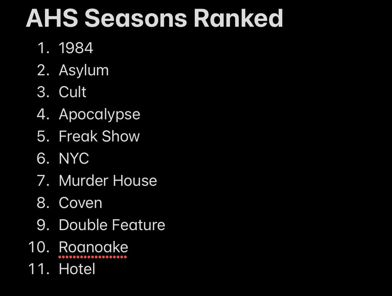 AHS Season rankings r/AmericanHorrorStory