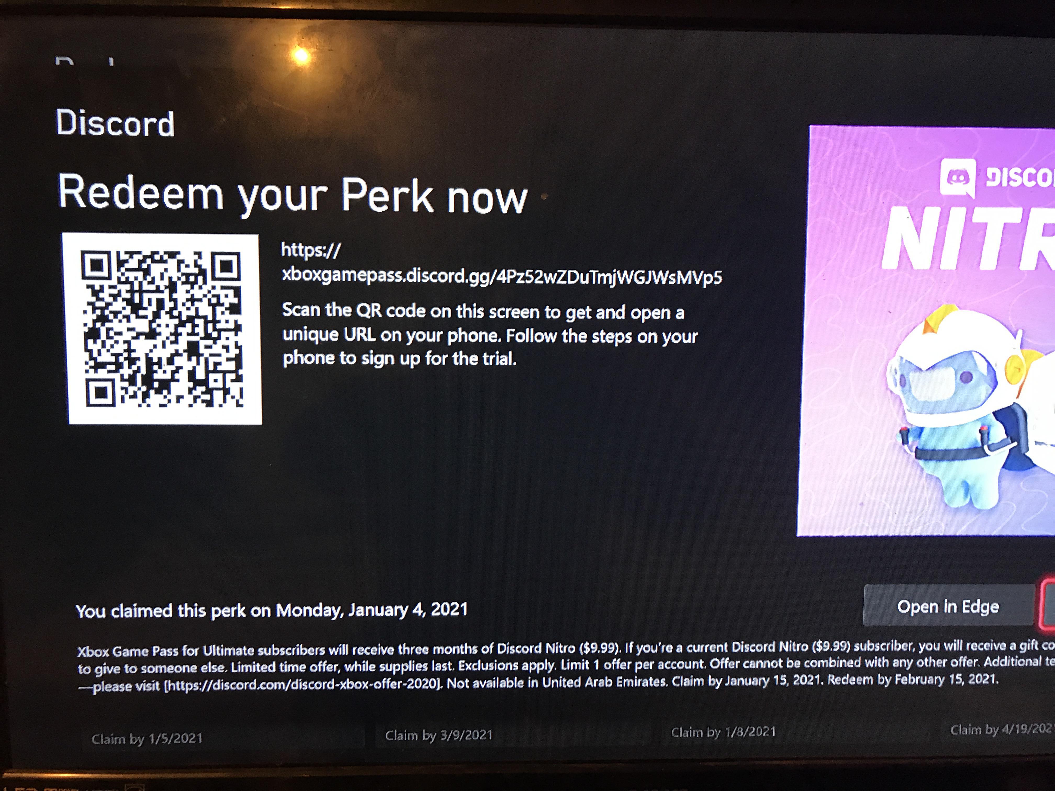 Free 3 months of discord Nitro. Cannot redeem for yourself if subscribed already. If you are
