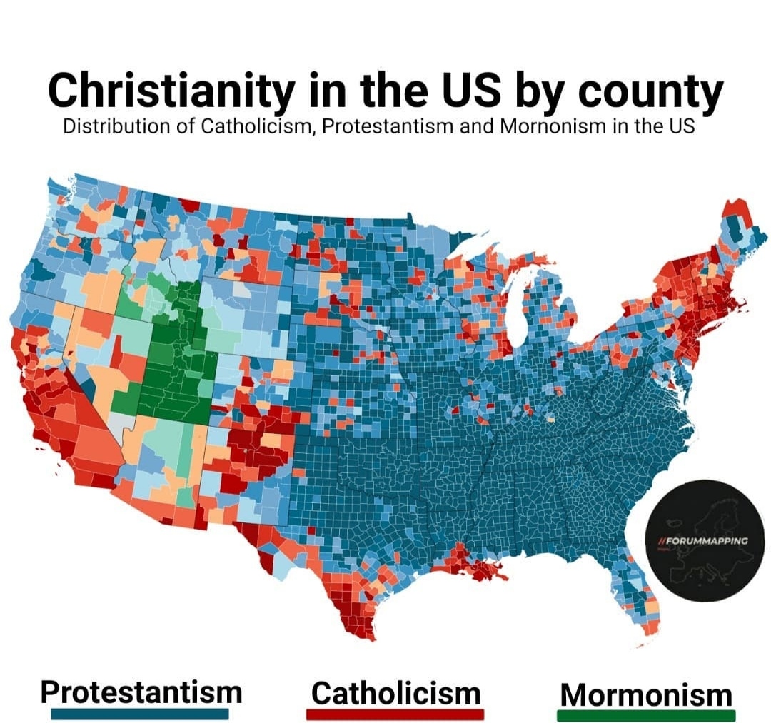 Christianity in the US by county (source association of religion data